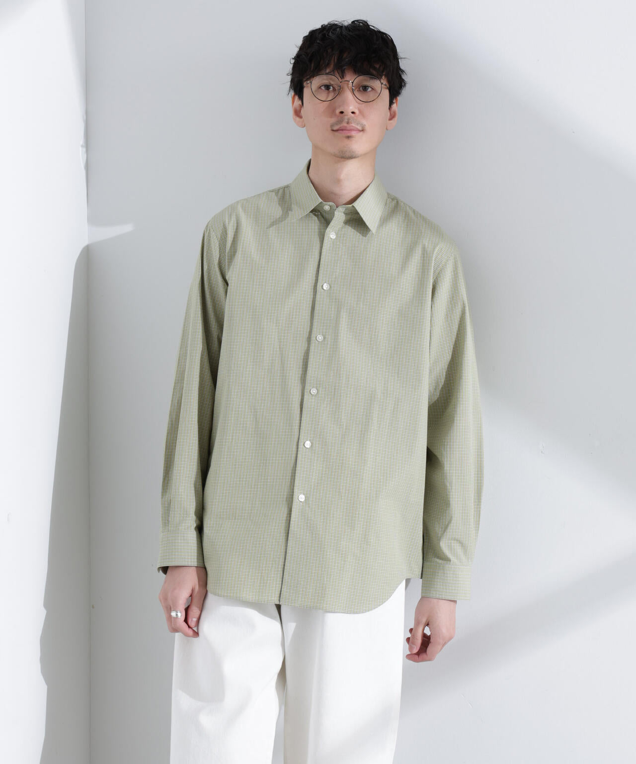 タイプライターチェックステンカラーシャツ 長袖 6685120209