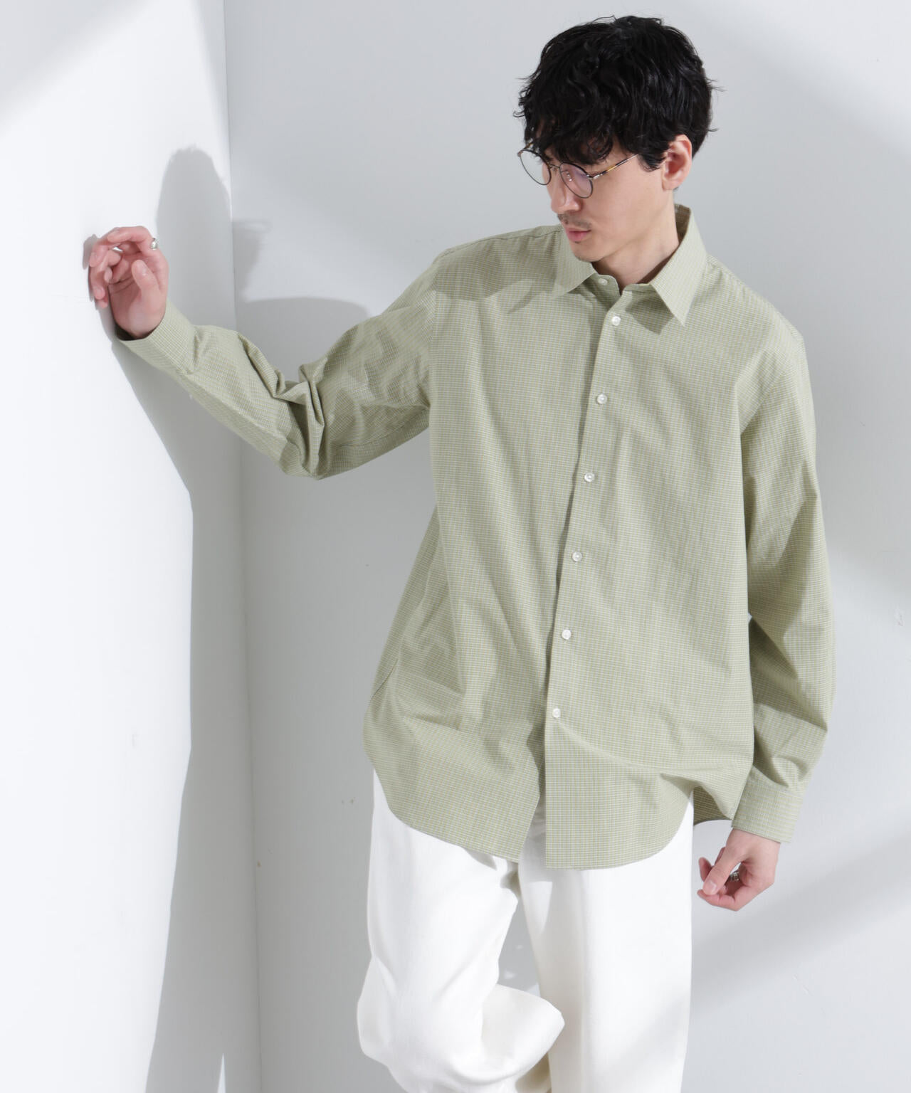 タイプライターチェックステンカラーシャツ 長袖 6685120209