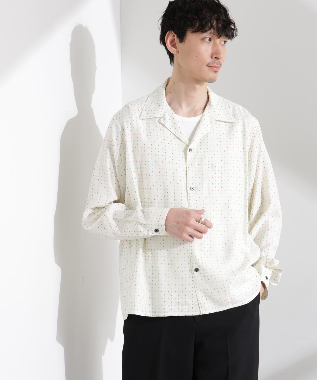 小紋オープンカラーシャツ 長袖 6685120210