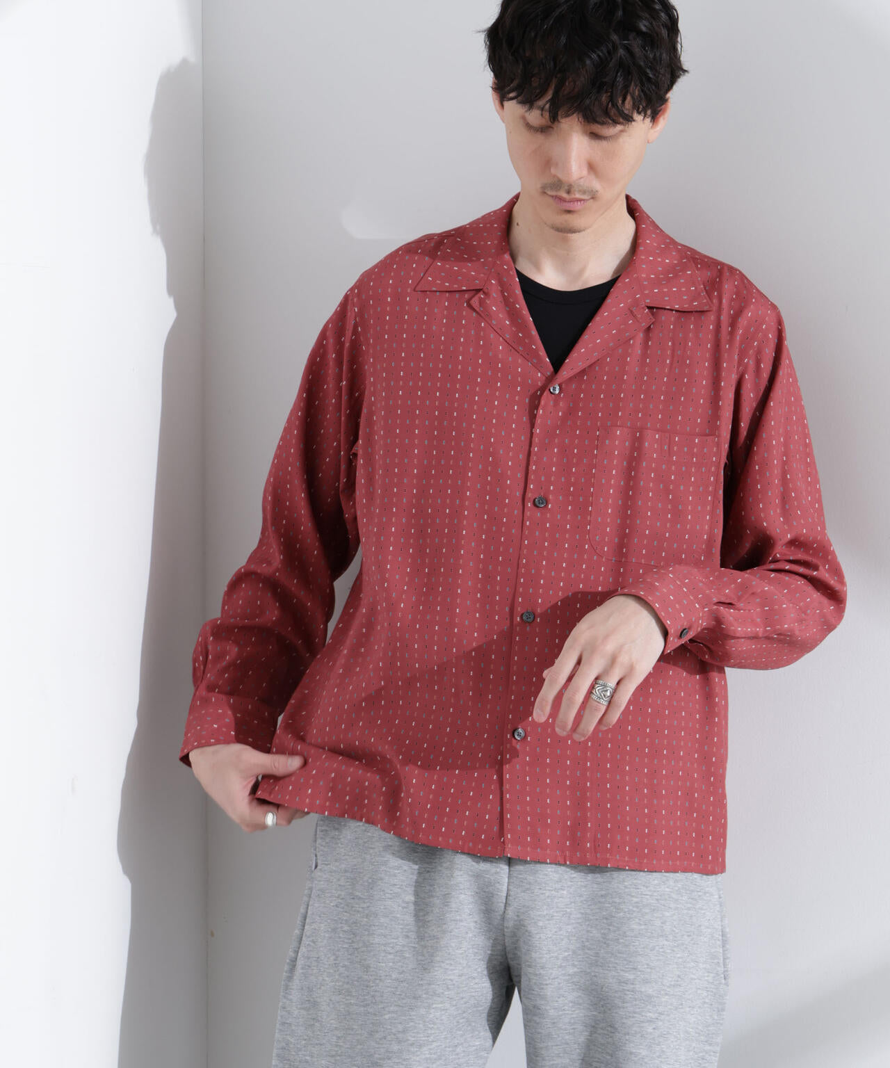 小紋オープンカラーシャツ 長袖 6685120210