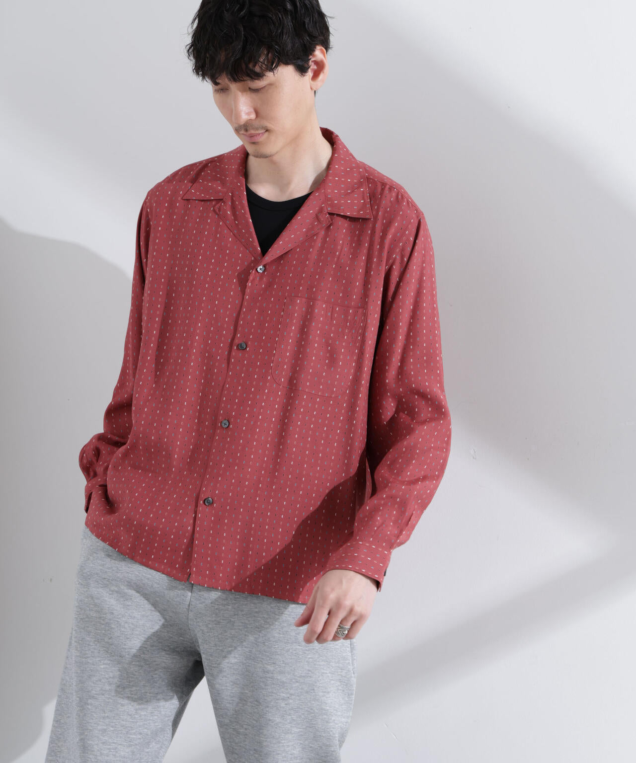 小紋オープンカラーシャツ 長袖 6685120210