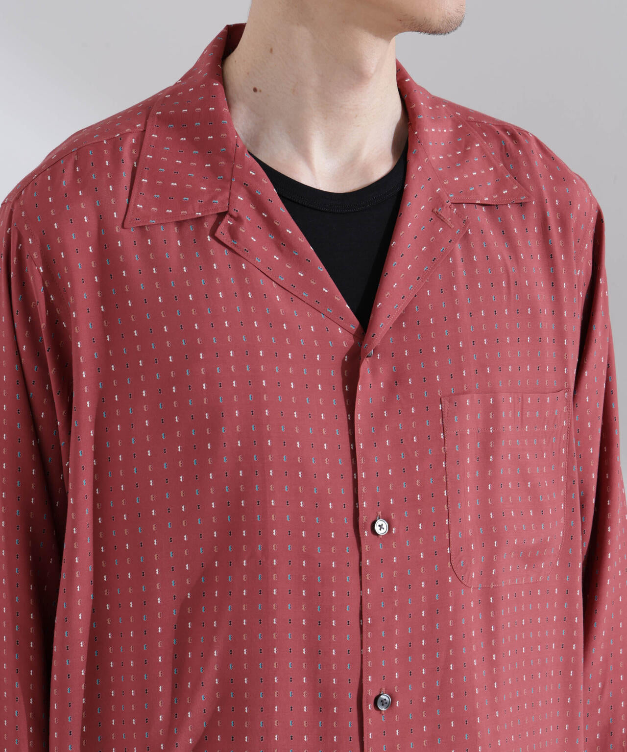 小紋オープンカラーシャツ 長袖 6685120210