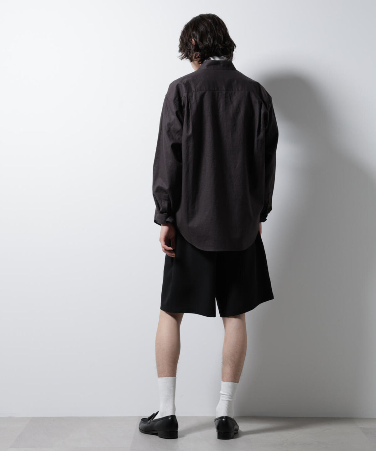 「BELGIUM LINEN FABRICS」リネンコットンスタンドカラーシャツ 6685120219