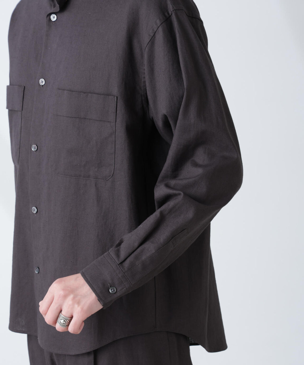 「BELGIUM LINEN FABRICS」リネンコットンスタンドカラーシャツ 6685120219