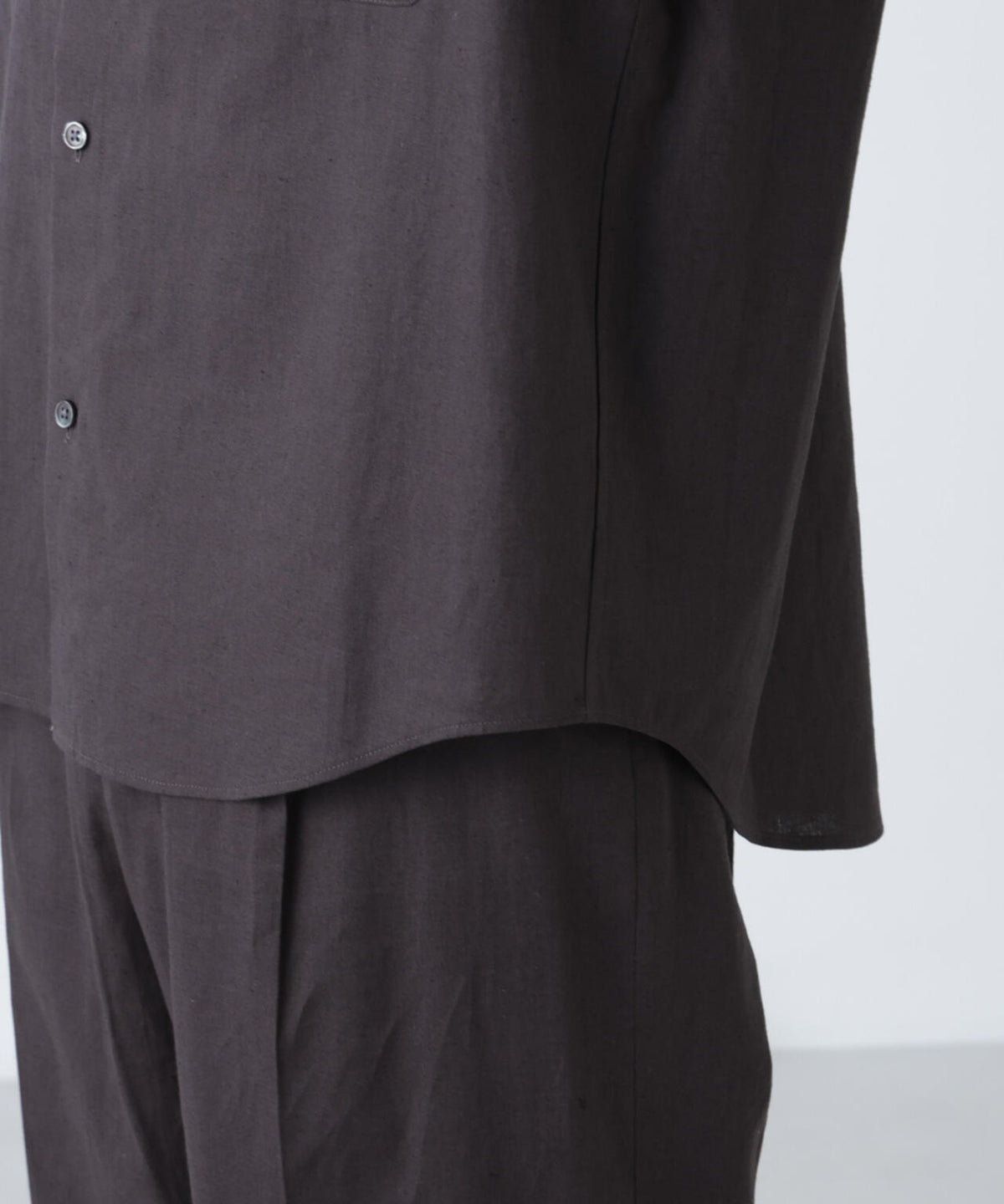 「BELGIUM LINEN FABRICS」リネンコットンスタンドカラーシャツ 6685120219