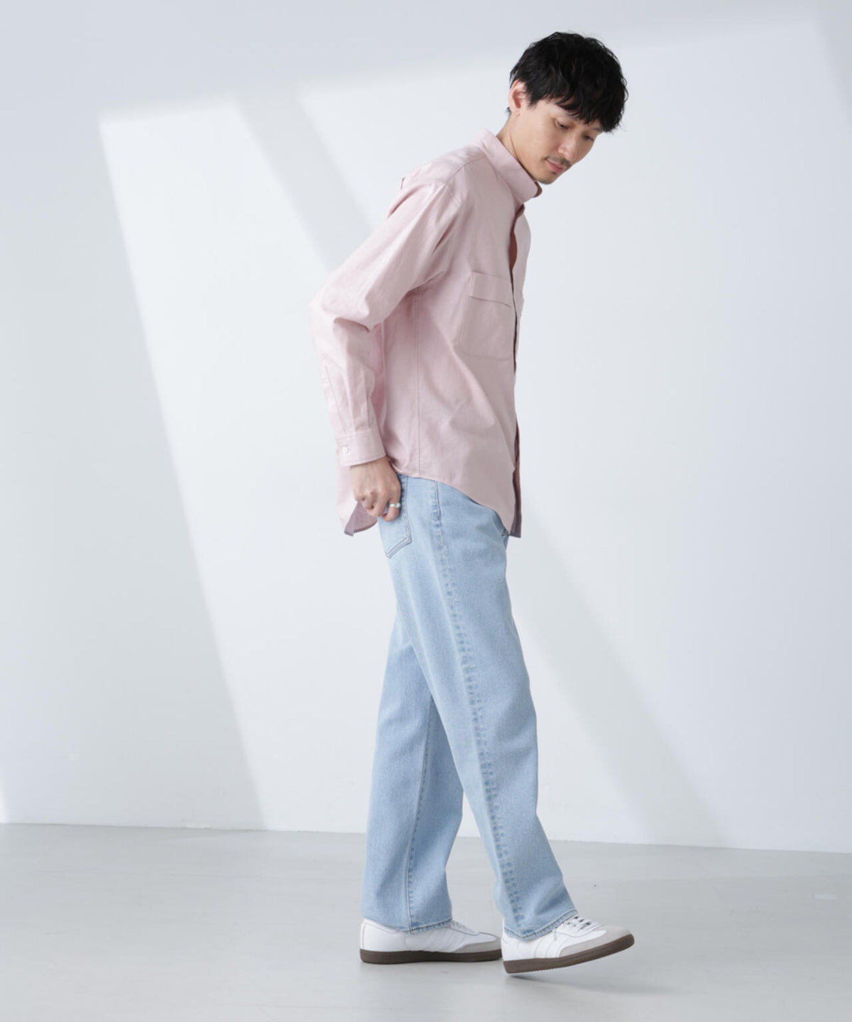 「BELGIUM LINEN FABRICS」リネンコットンスタンドカラーシャツ 6685120219