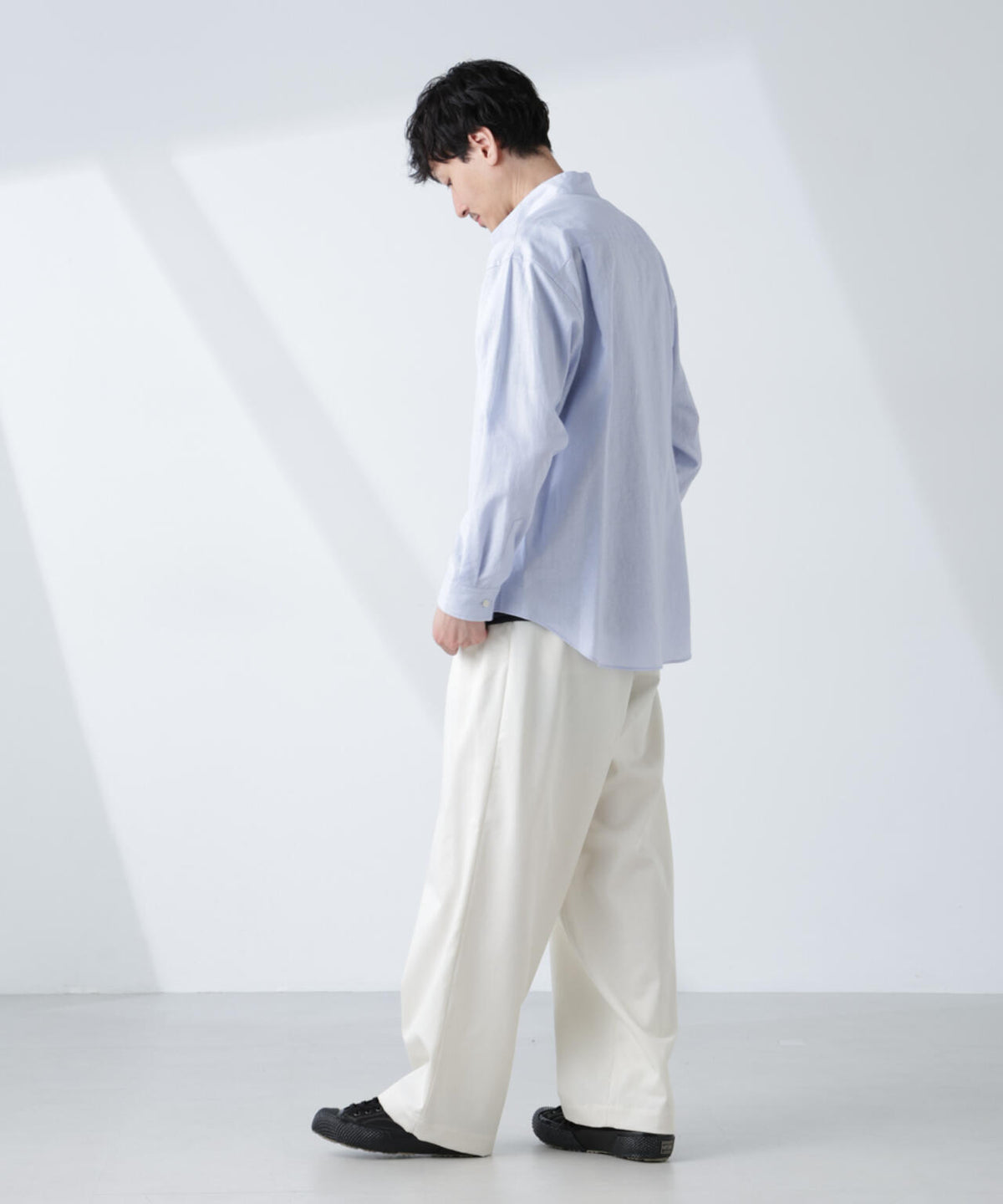 「BELGIUM LINEN FABRICS」リネンコットンスタンドカラーシャツ 6685120219