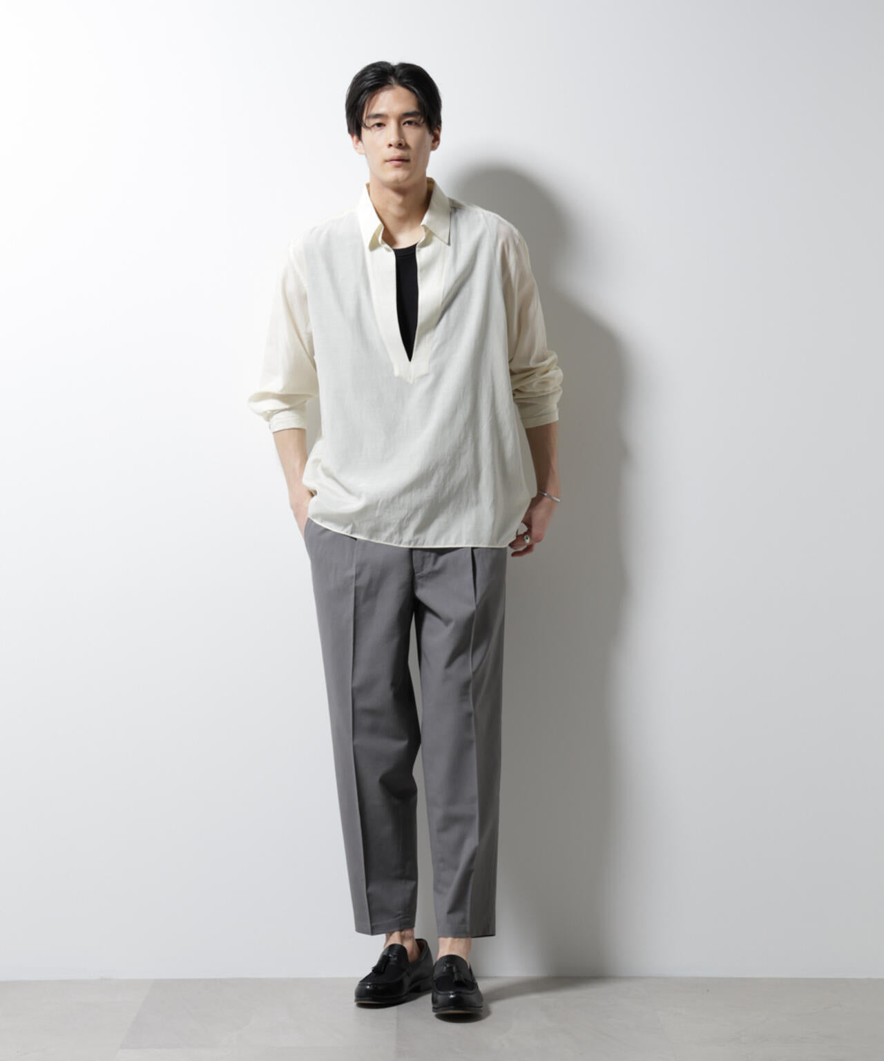 キュプラコットンバルーズシャツ 長袖 6685120223