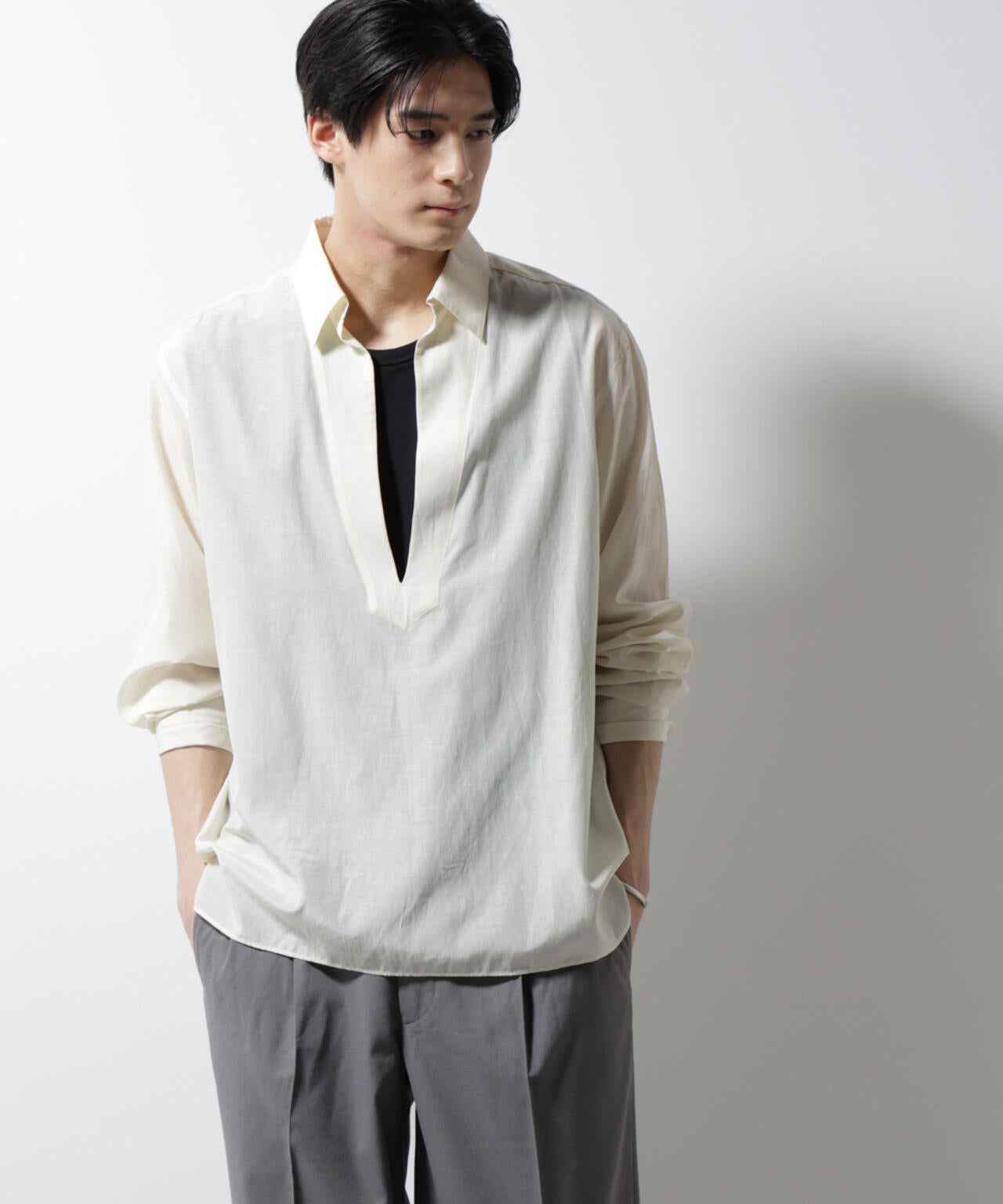 キュプラコットンバルーズシャツ 長袖 6685120223