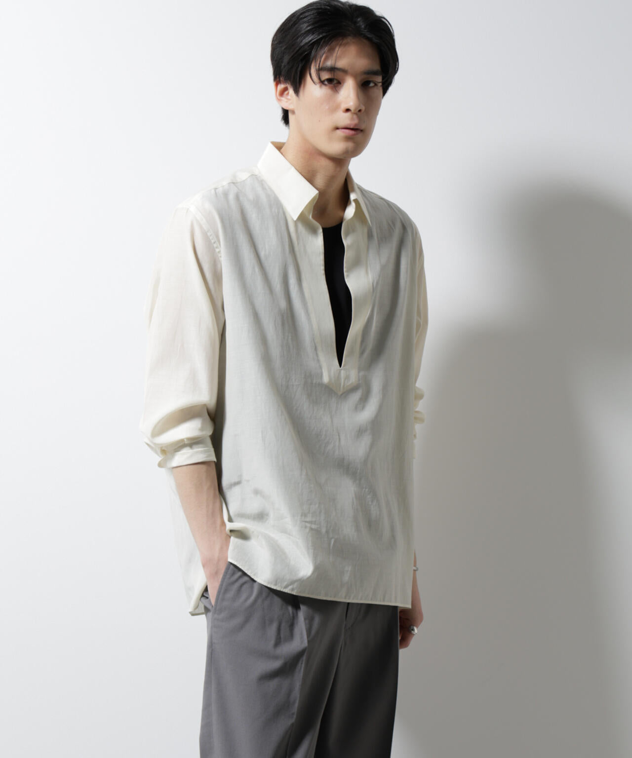 キュプラコットンバルーズシャツ 長袖 6685120223