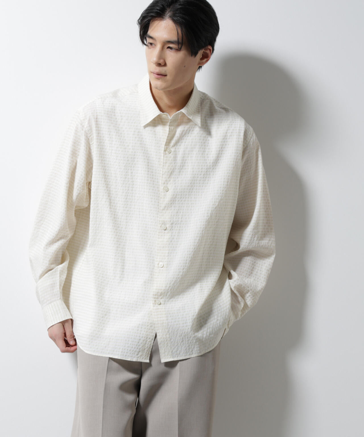 アセテートシアーギンガムチェックレギュラーカラーシャツ 長袖 6685120224