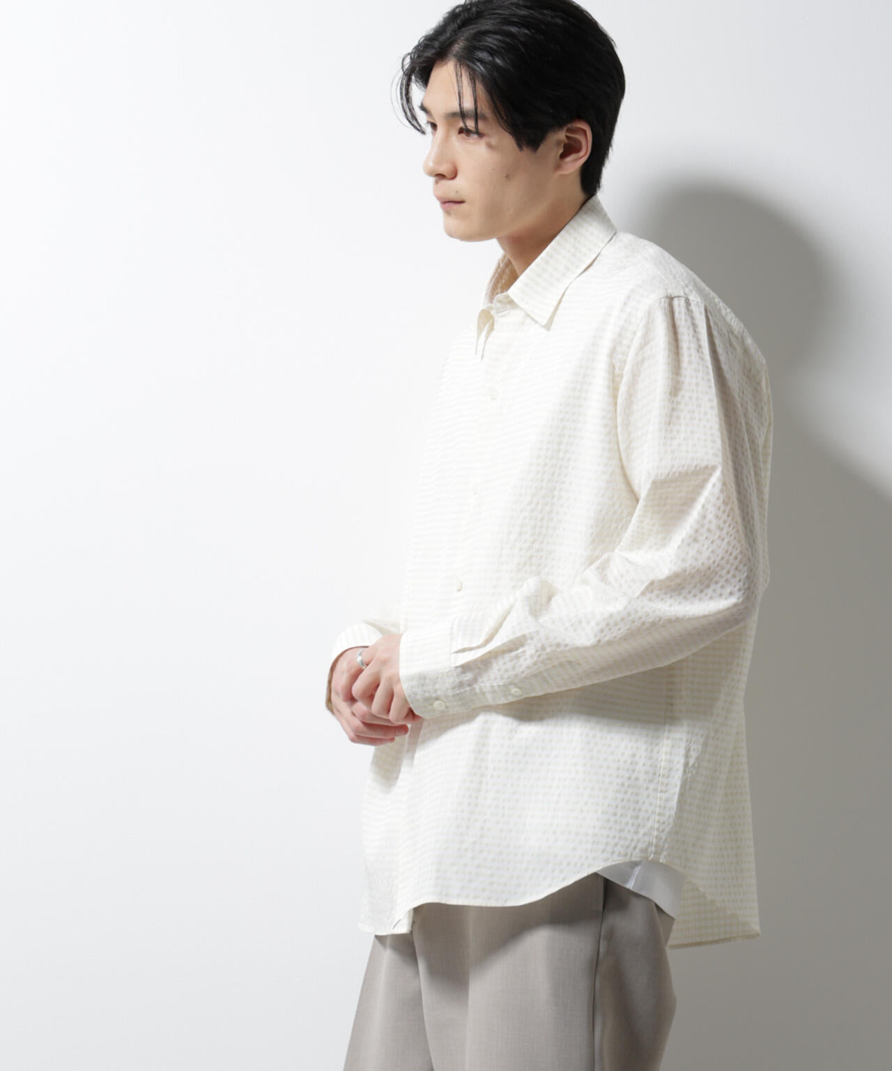 アセテートシアーギンガムチェックレギュラーカラーシャツ 長袖 6685120224