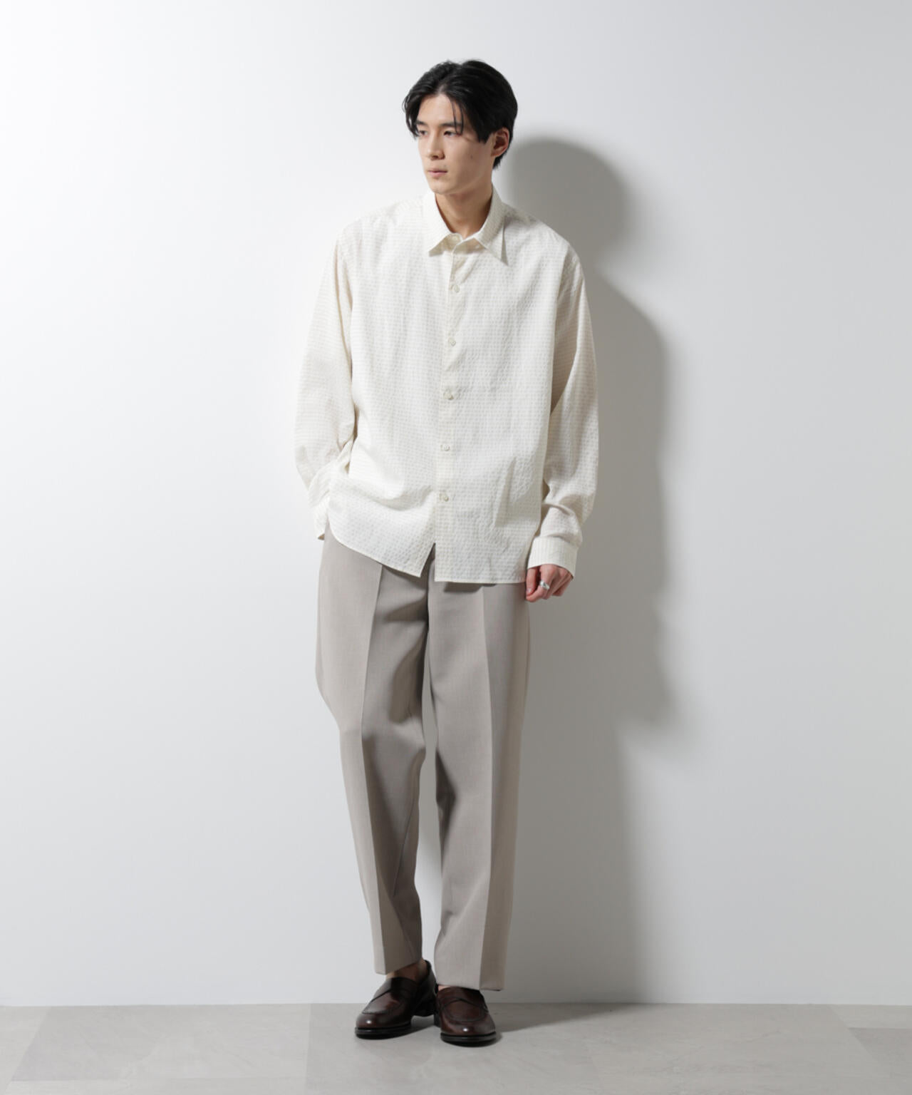 アセテートシアーギンガムチェックレギュラーカラーシャツ 長袖 6685120224