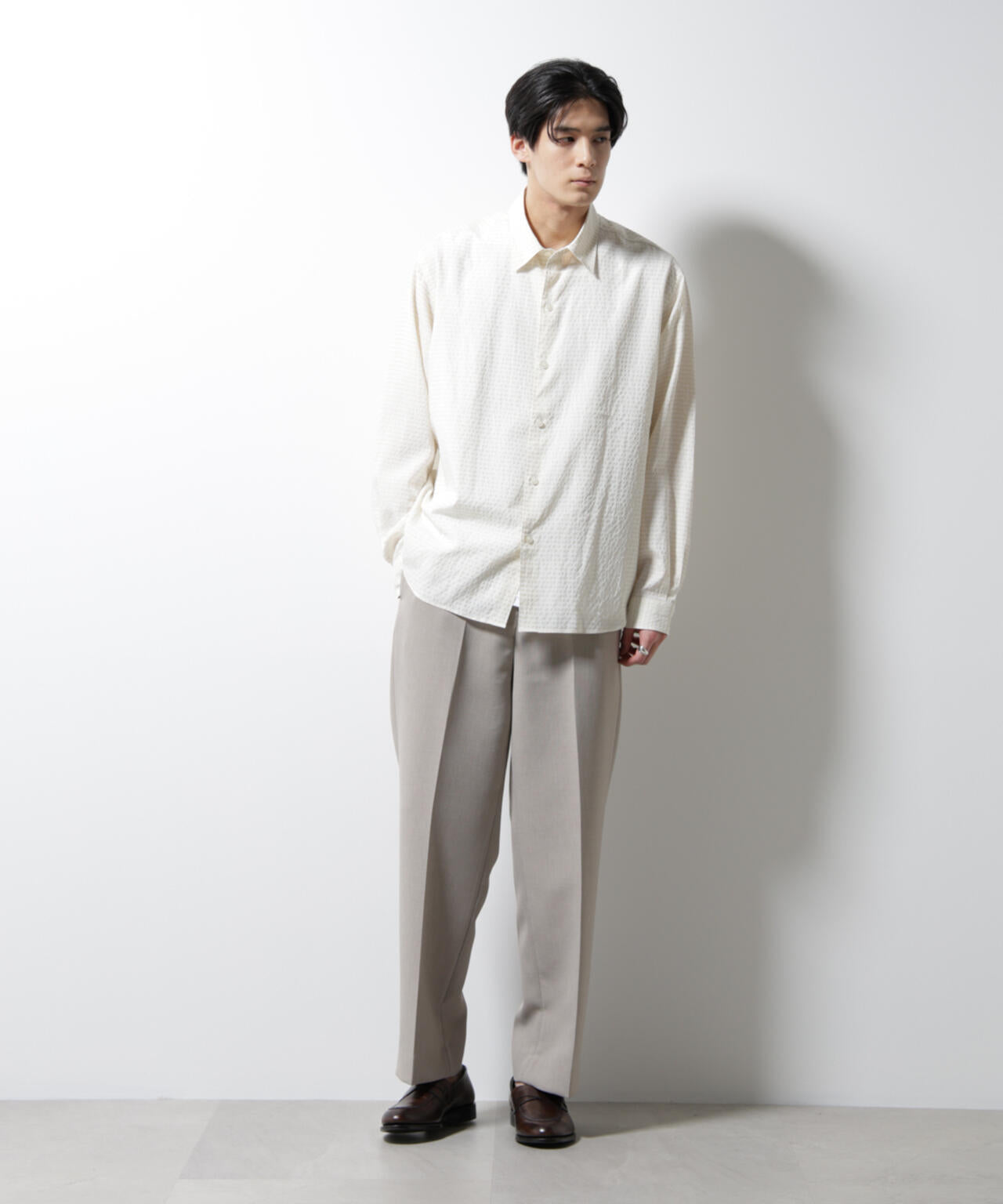 アセテートシアーギンガムチェックレギュラーカラーシャツ 長袖 6685120224