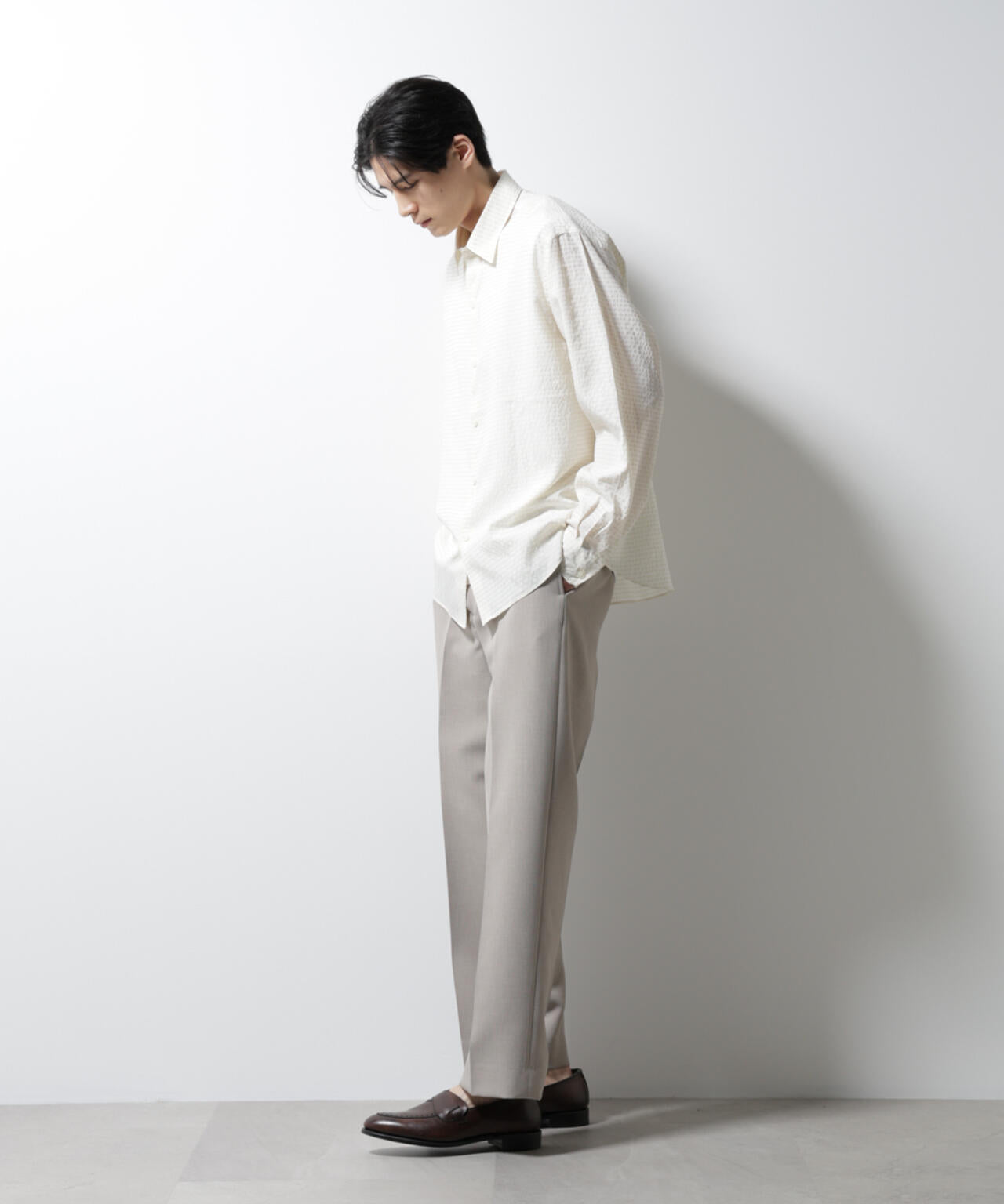 アセテートシアーギンガムチェックレギュラーカラーシャツ 長袖 6685120224