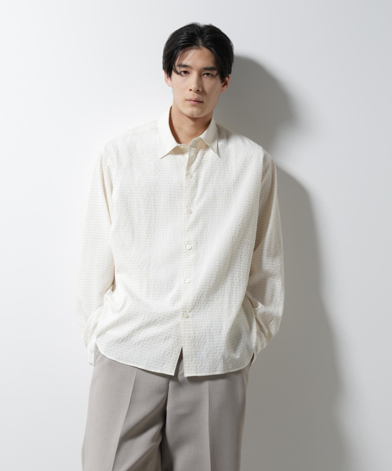 アセテートシアーギンガムチェックレギュラーカラーシャツ 長袖 6685120224