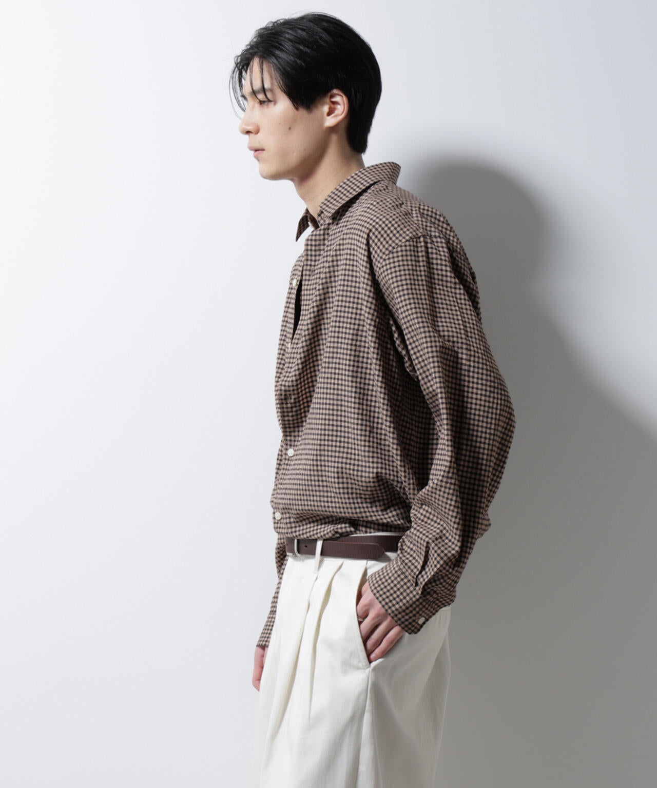 アセテートシアーギンガムチェックレギュラーカラーシャツ 長袖 6685120224