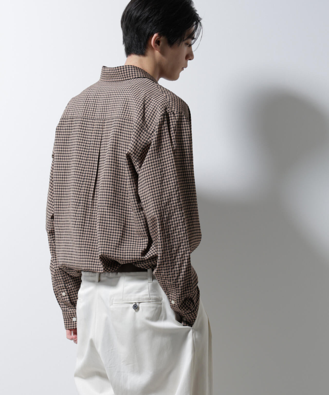 アセテートシアーギンガムチェックレギュラーカラーシャツ 長袖 6685120224