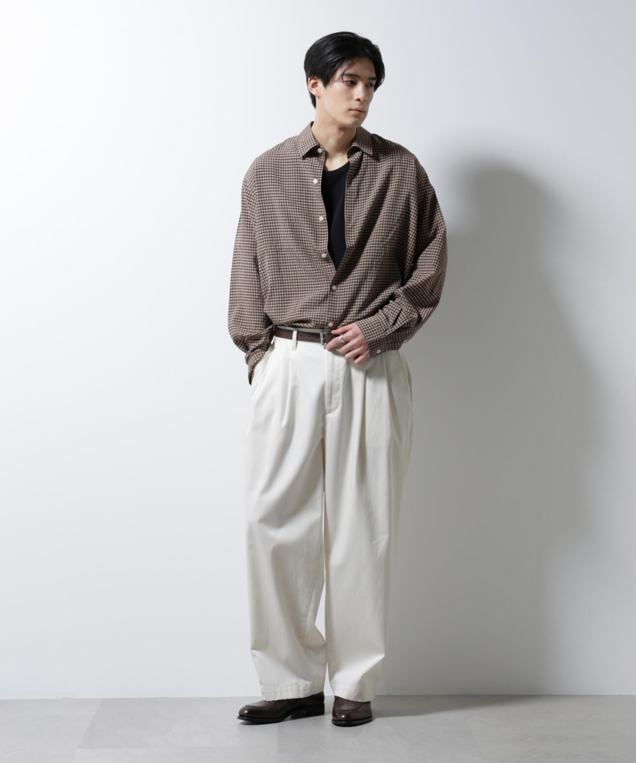 アセテートシアーギンガムチェックレギュラーカラーシャツ 長袖 6685120224