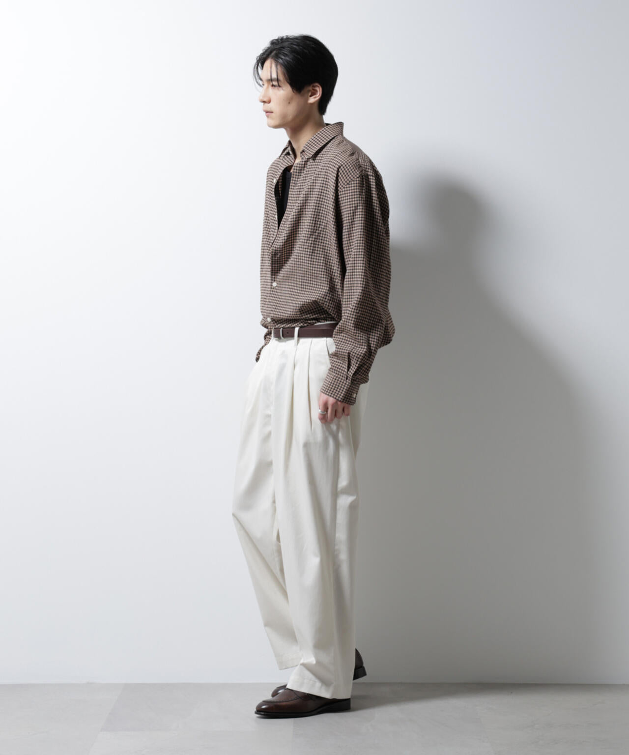 アセテートシアーギンガムチェックレギュラーカラーシャツ 長袖 6685120224