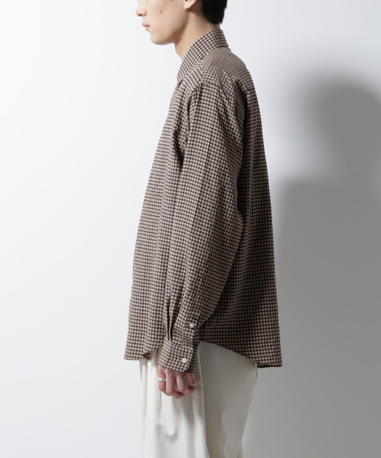 アセテートシアーギンガムチェックレギュラーカラーシャツ 長袖 6685120224
