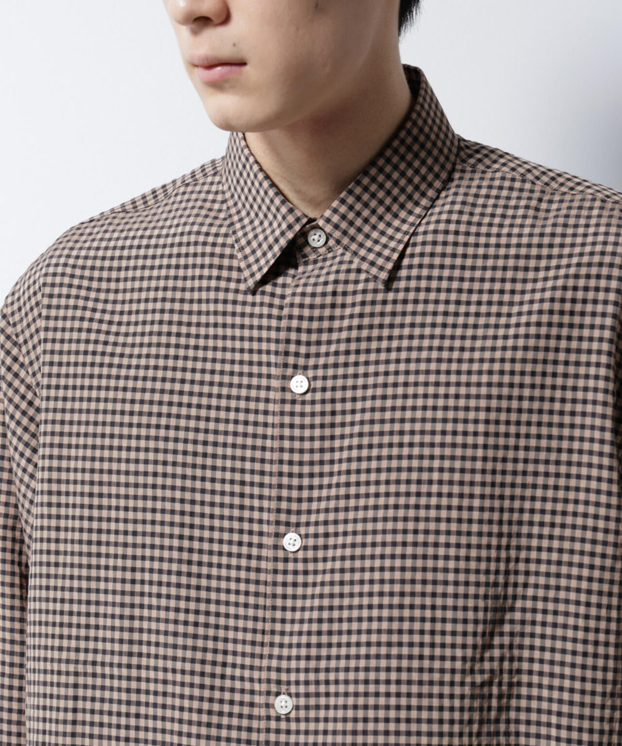 アセテートシアーギンガムチェックレギュラーカラーシャツ 長袖 6685120224