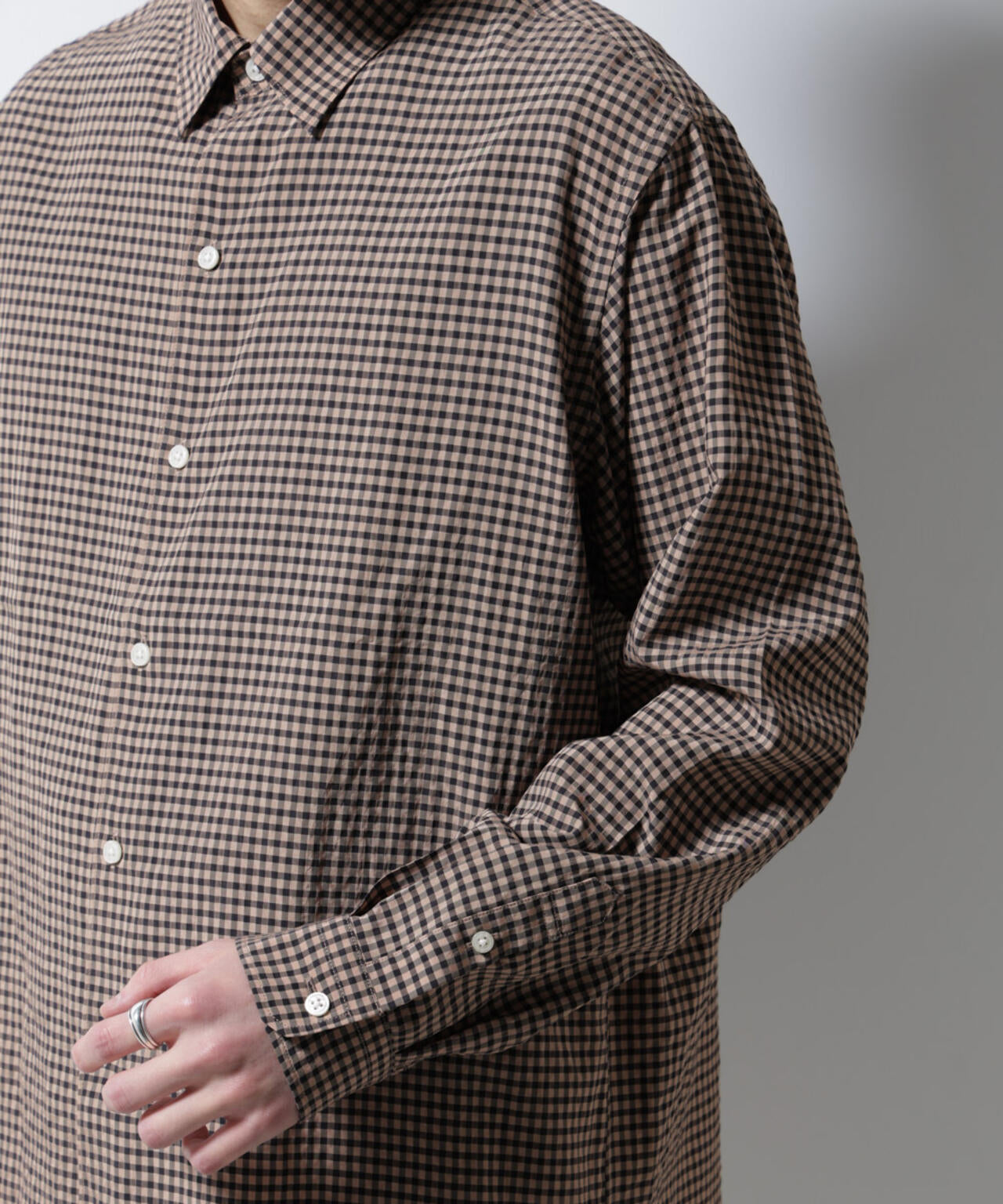 アセテートシアーギンガムチェックレギュラーカラーシャツ 長袖 6685120224