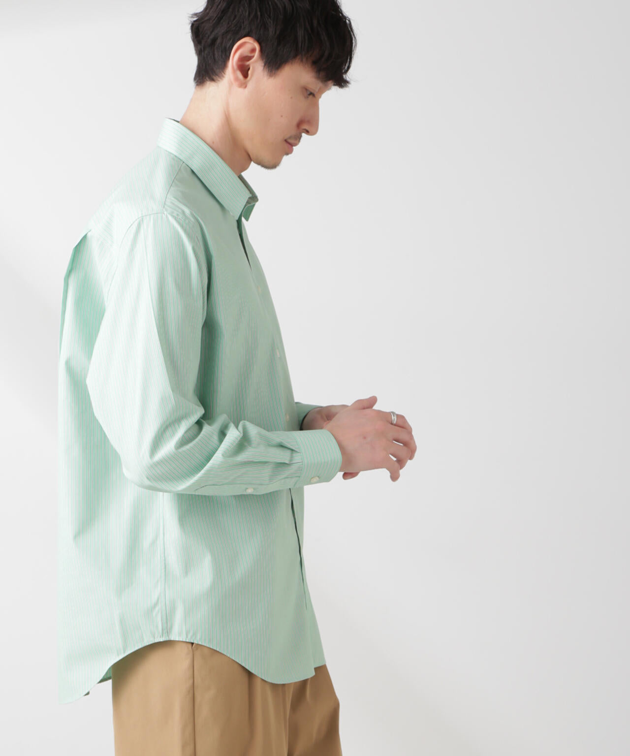 ESTENEIGE(R) レギュラーカラーシャツストライプ 長袖/接触冷感 6685120226