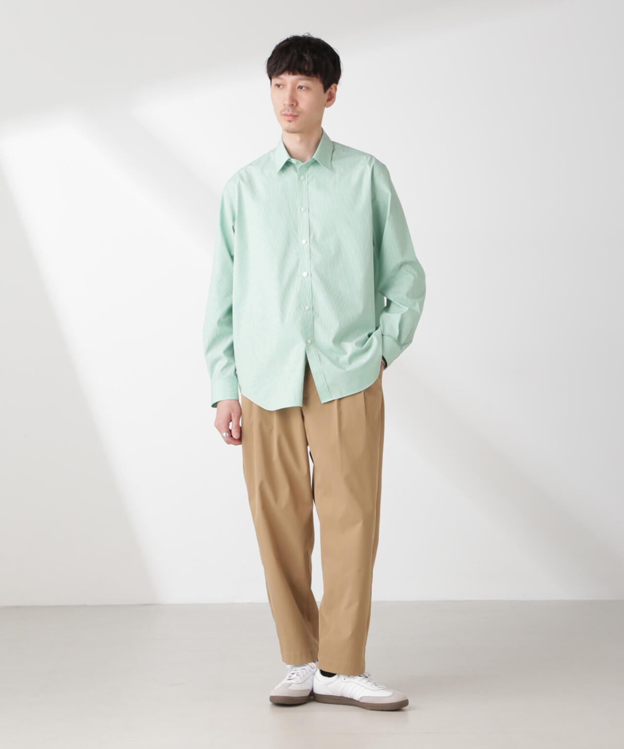 ESTENEIGE(R) レギュラーカラーシャツストライプ 長袖/接触冷感 6685120226