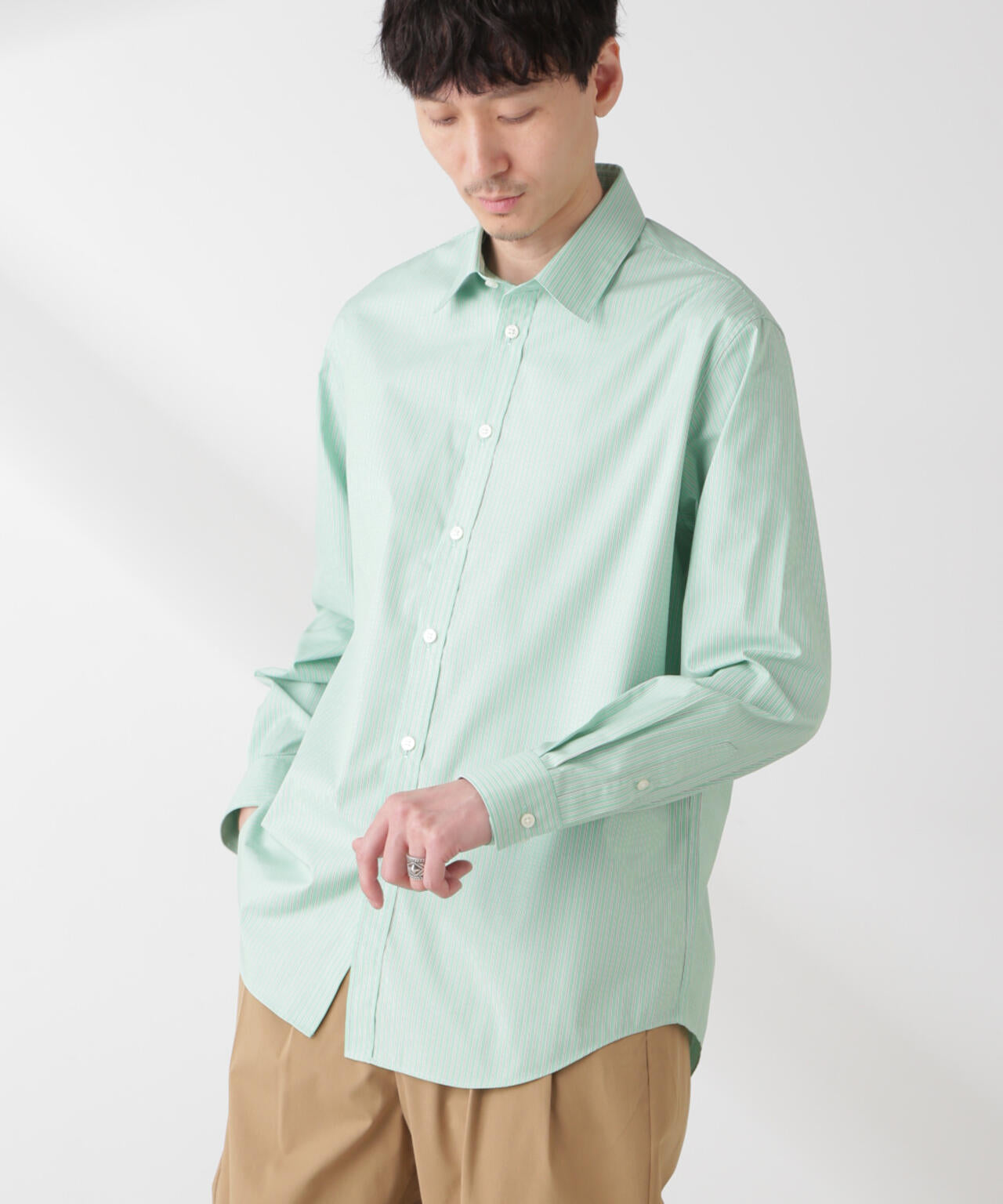 ESTENEIGE(R) レギュラーカラーシャツストライプ 長袖/接触冷感 6685120226