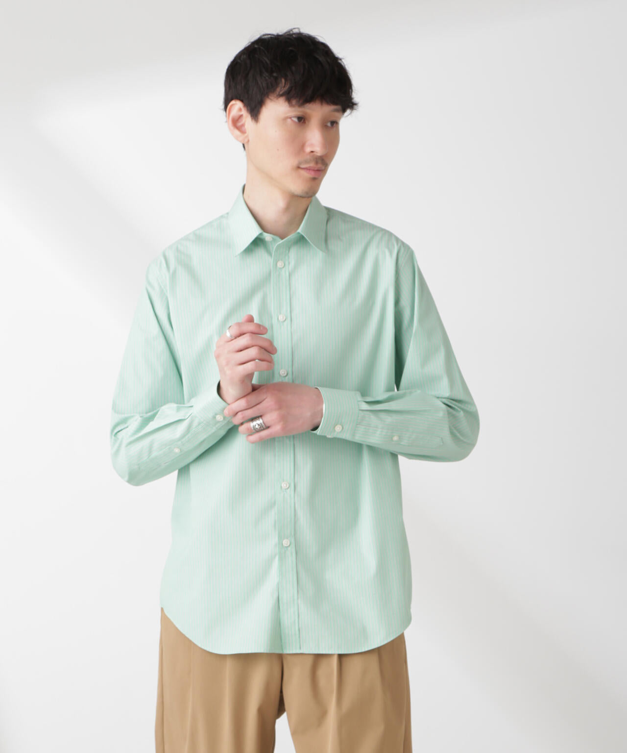 ESTENEIGE(R) レギュラーカラーシャツストライプ 長袖/接触冷感 6685120226