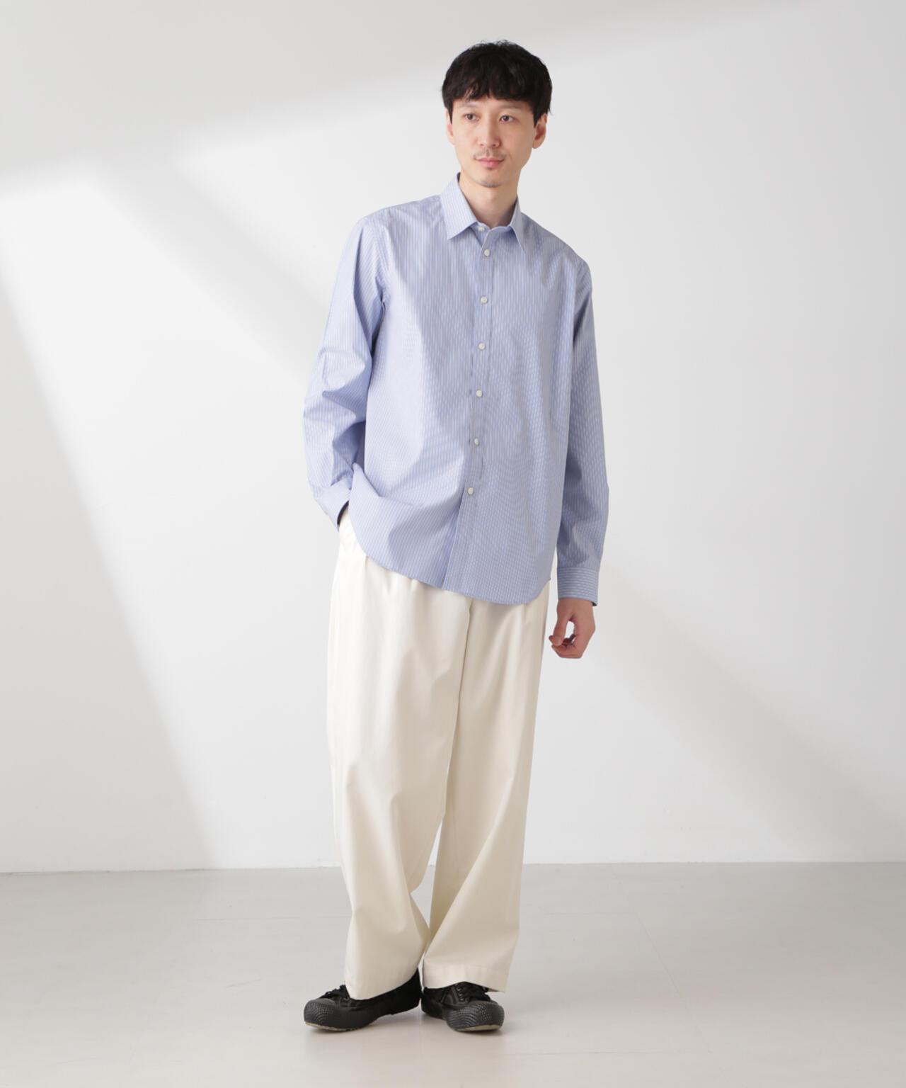 ESTENEIGE(R) レギュラーカラーシャツストライプ 長袖/接触冷感 6685120226