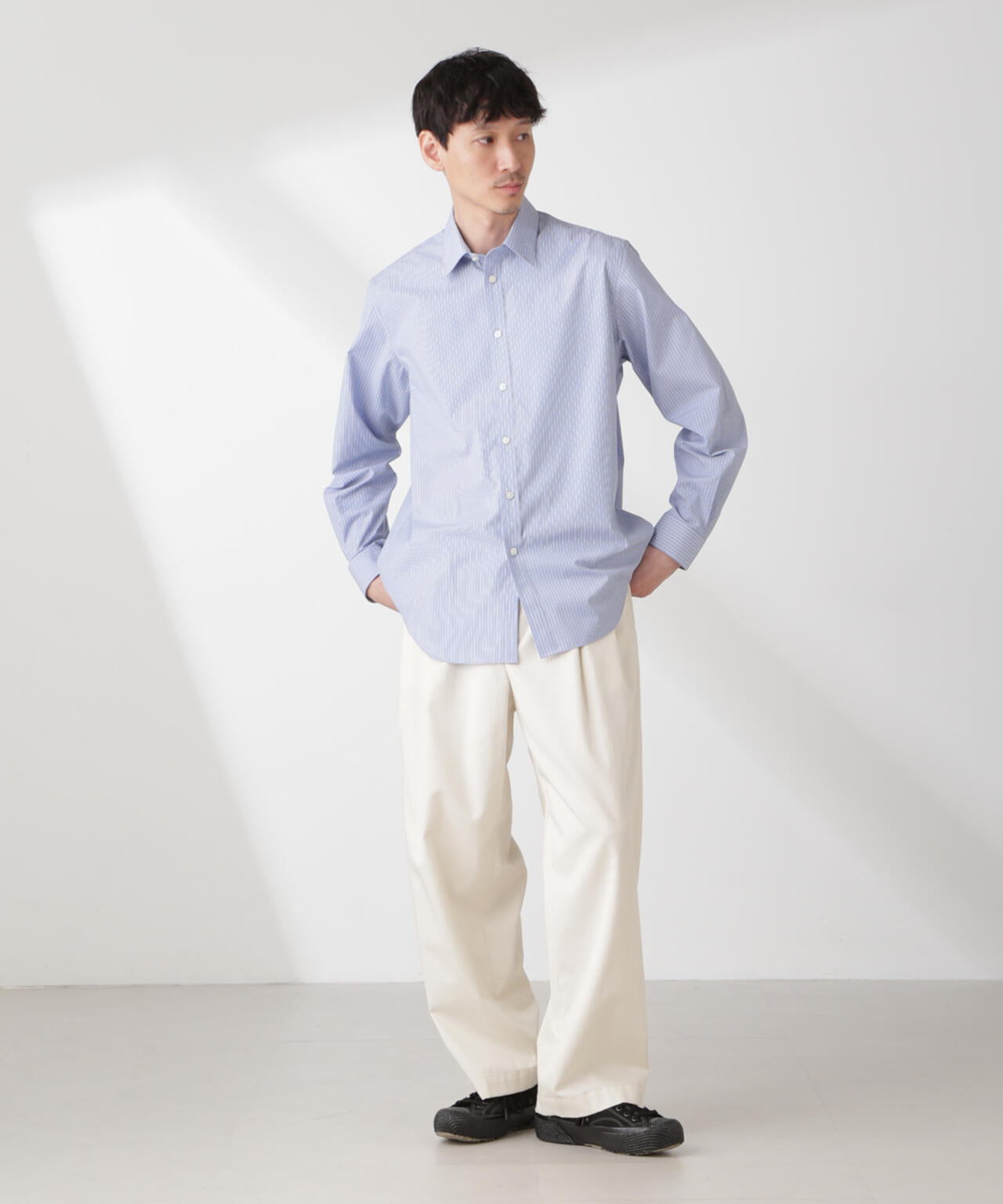 ESTENEIGE(R) レギュラーカラーシャツストライプ 長袖/接触冷感 6685120226