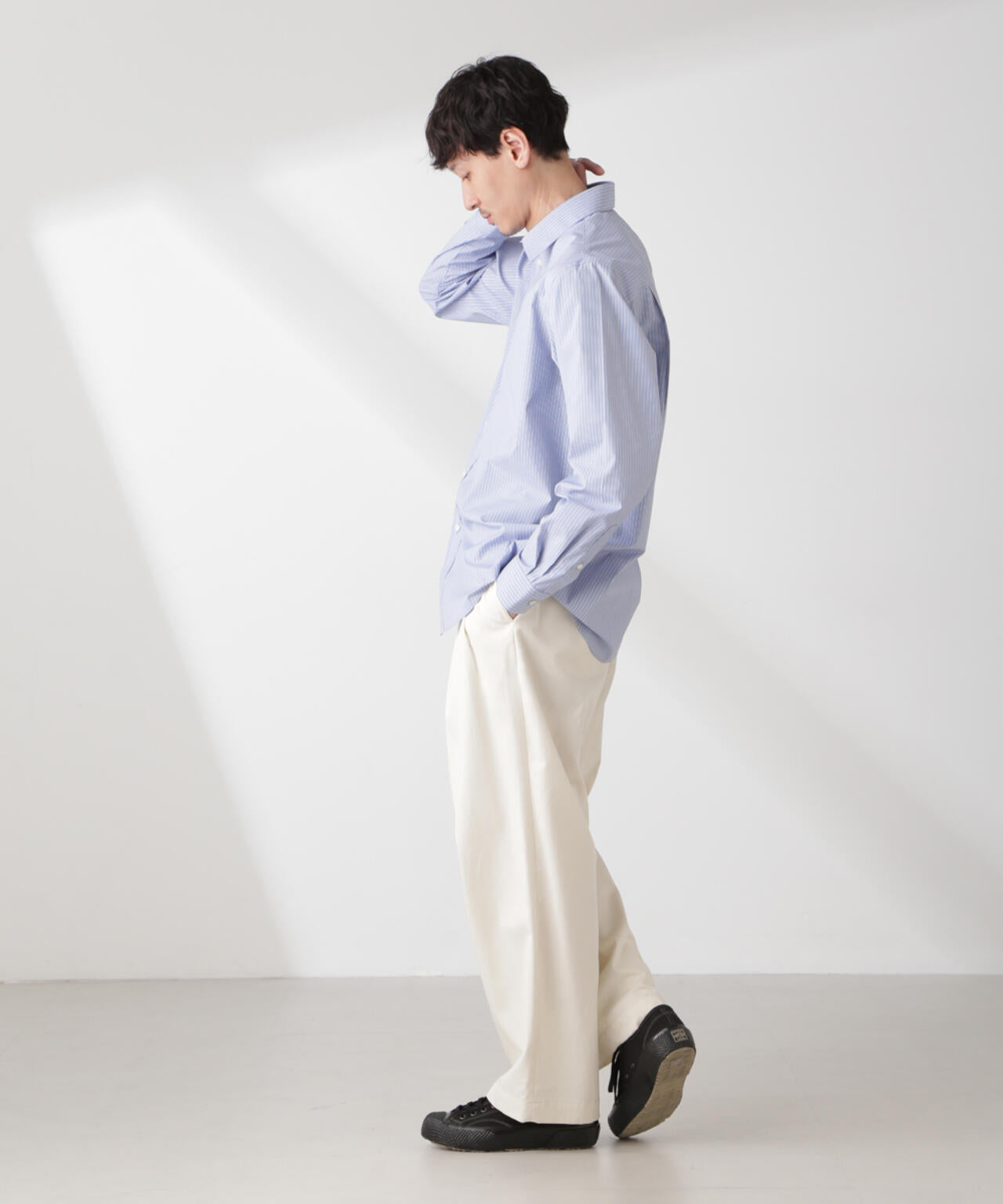 ESTENEIGE(R) レギュラーカラーシャツストライプ 長袖/接触冷感 6685120226