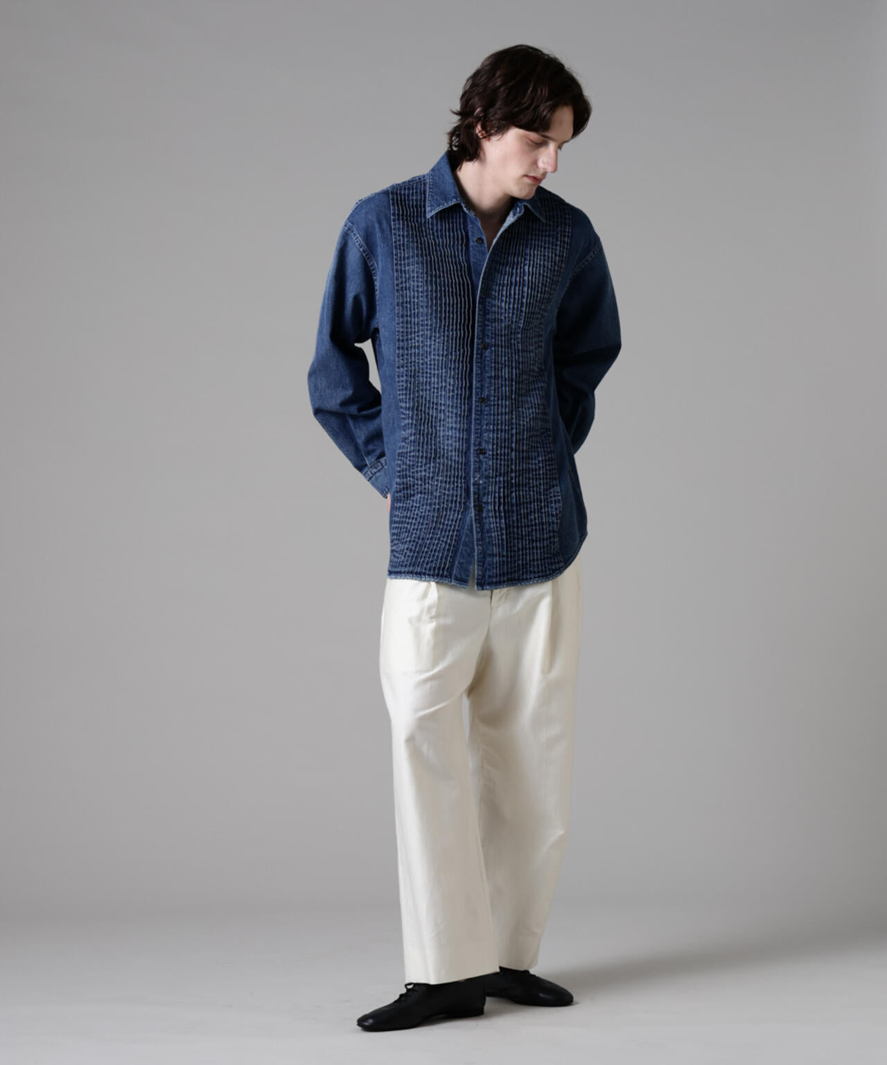 「ASSEMBLANC」ピンタックデニムシャツ 6685120228