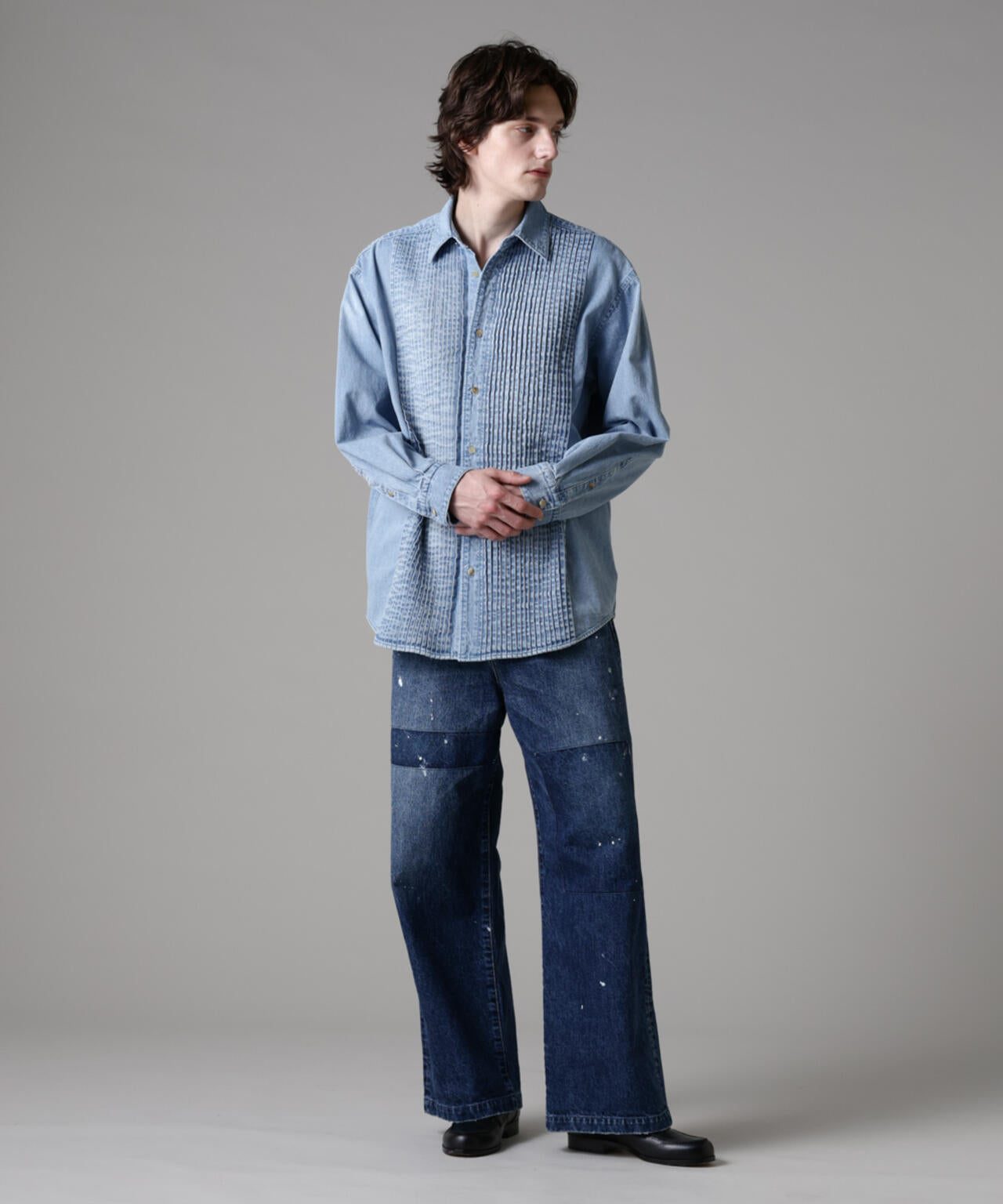 「ASSEMBLANC」ピンタックデニムシャツ 6685120228
