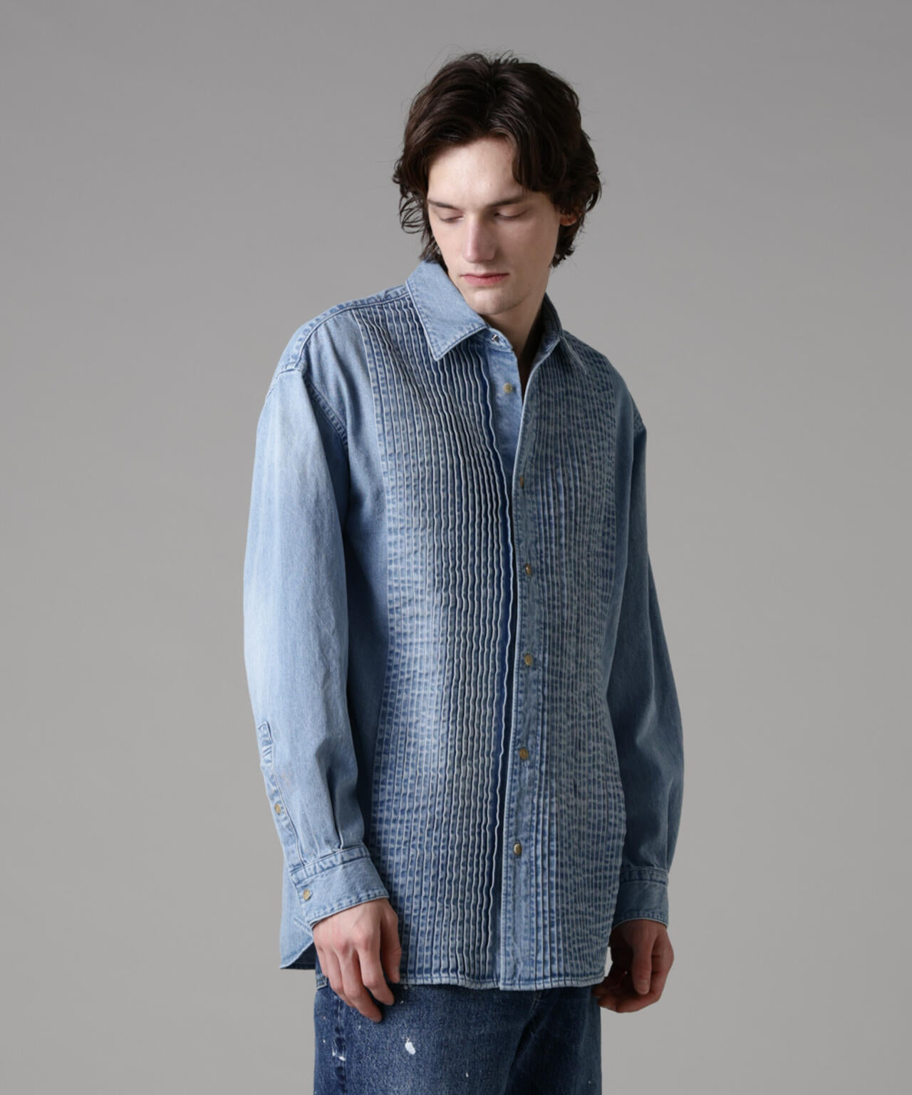 「ASSEMBLANC」ピンタックデニムシャツ 6685120228