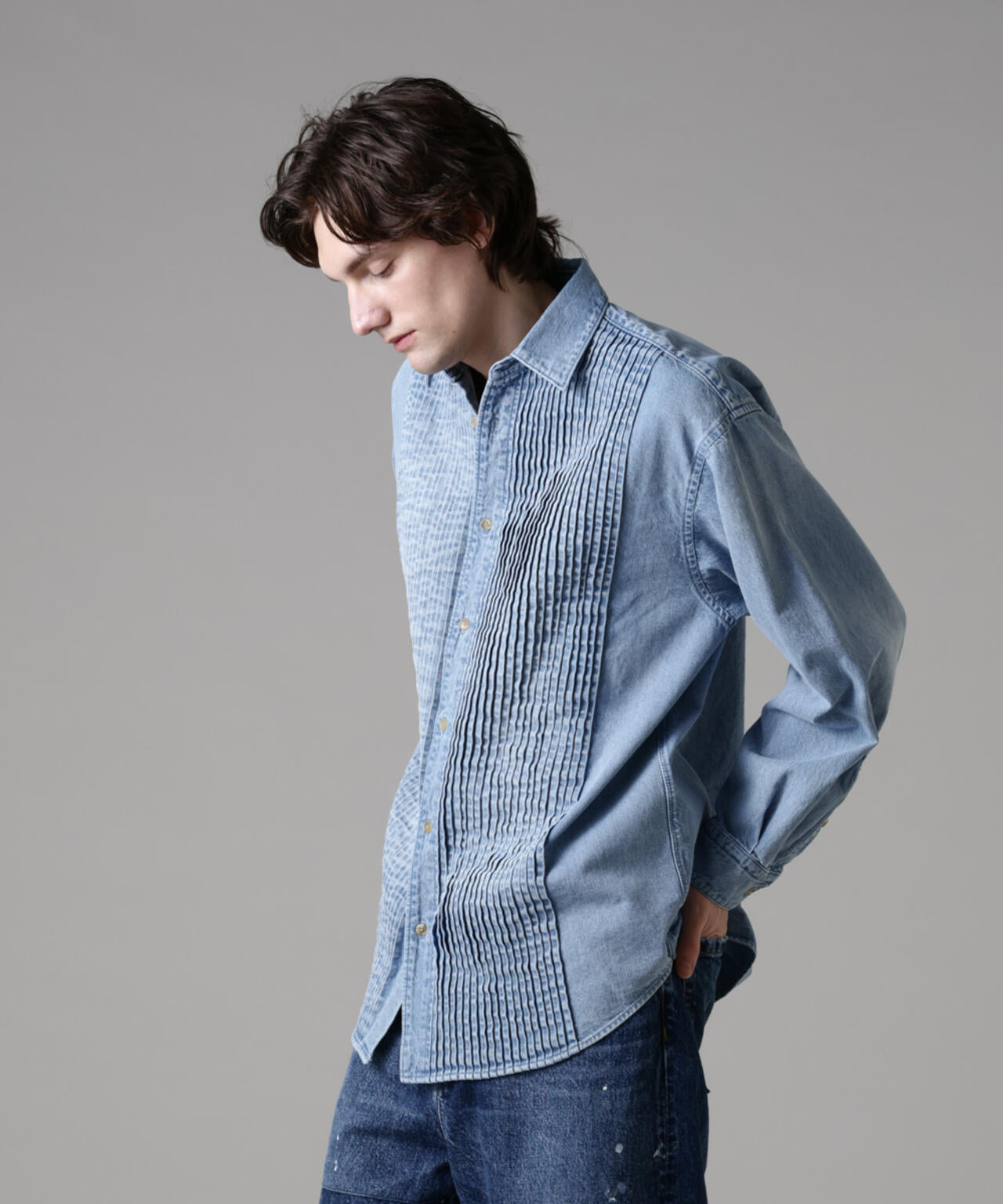 「ASSEMBLANC」ピンタックデニムシャツ 6685120228