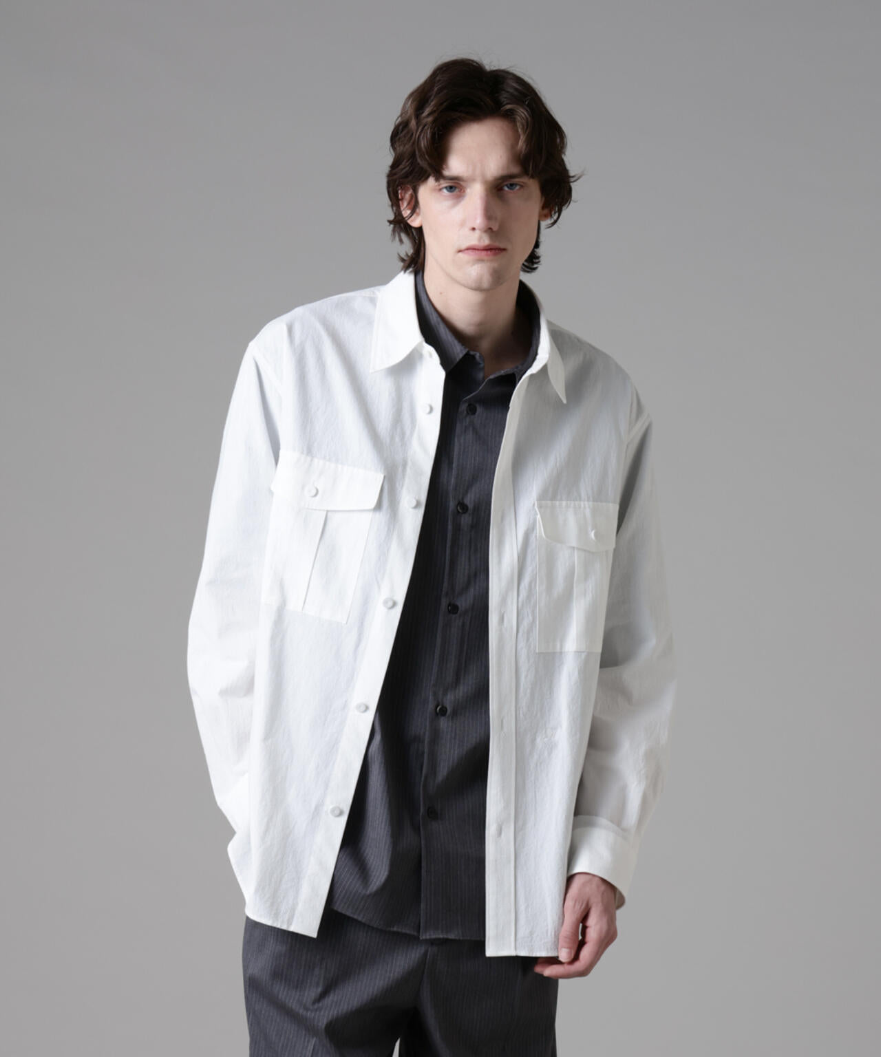 「ASSEMBLANC」フロントポケットサファリシャツ 6685120232