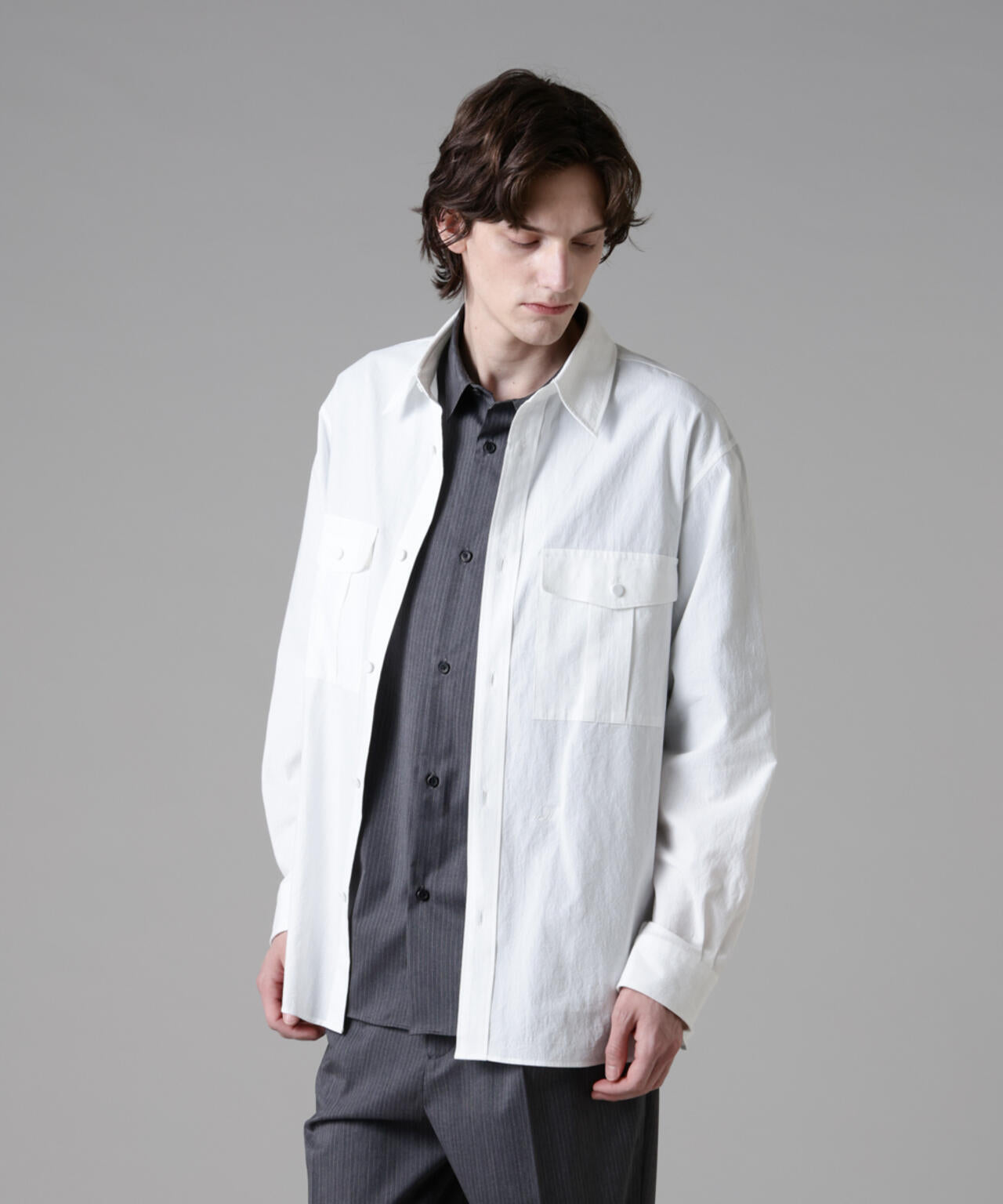 「ASSEMBLANC」フロントポケットサファリシャツ 6685120232