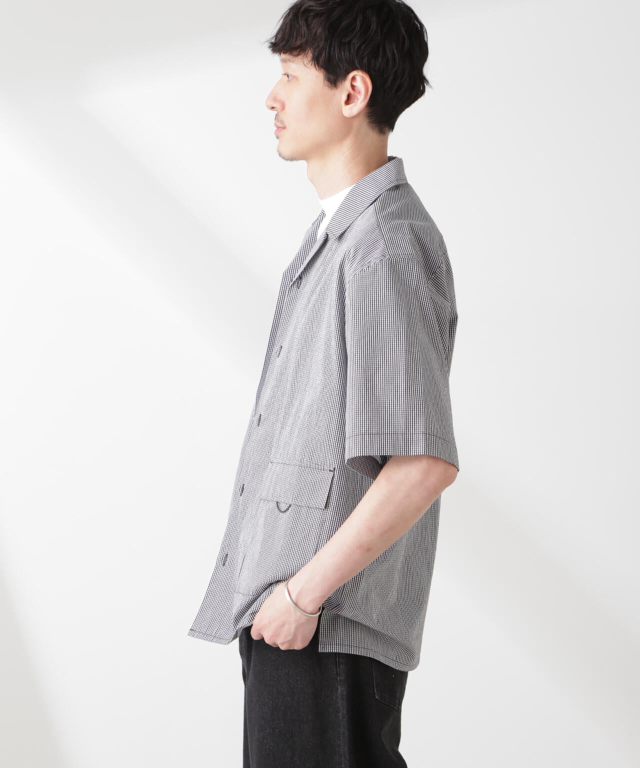 「NJ/CLUB」 マイクロギンガムチェックシャツ 半袖 6685121206