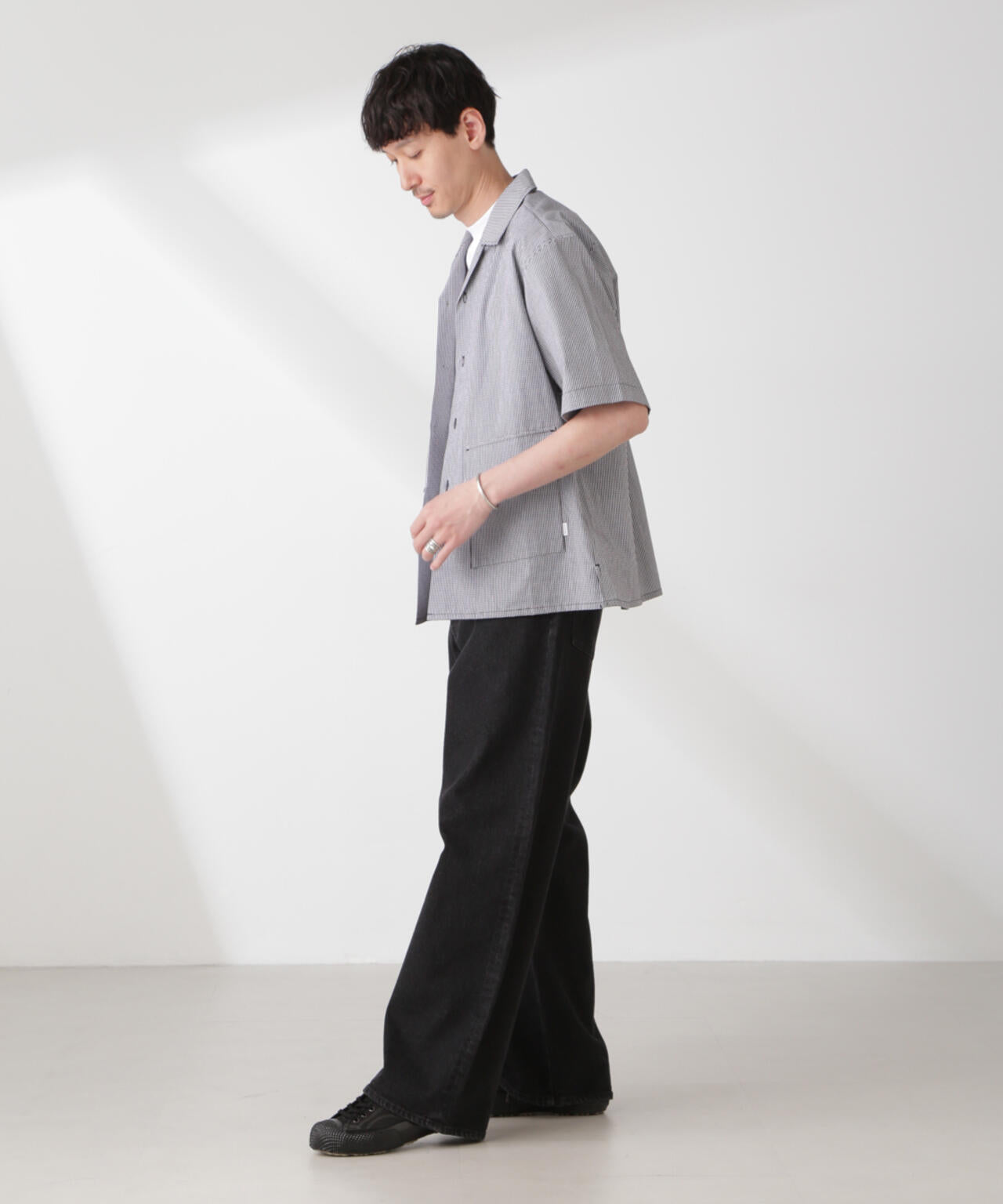 「NJ/CLUB」 マイクロギンガムチェックシャツ 半袖 6685121206