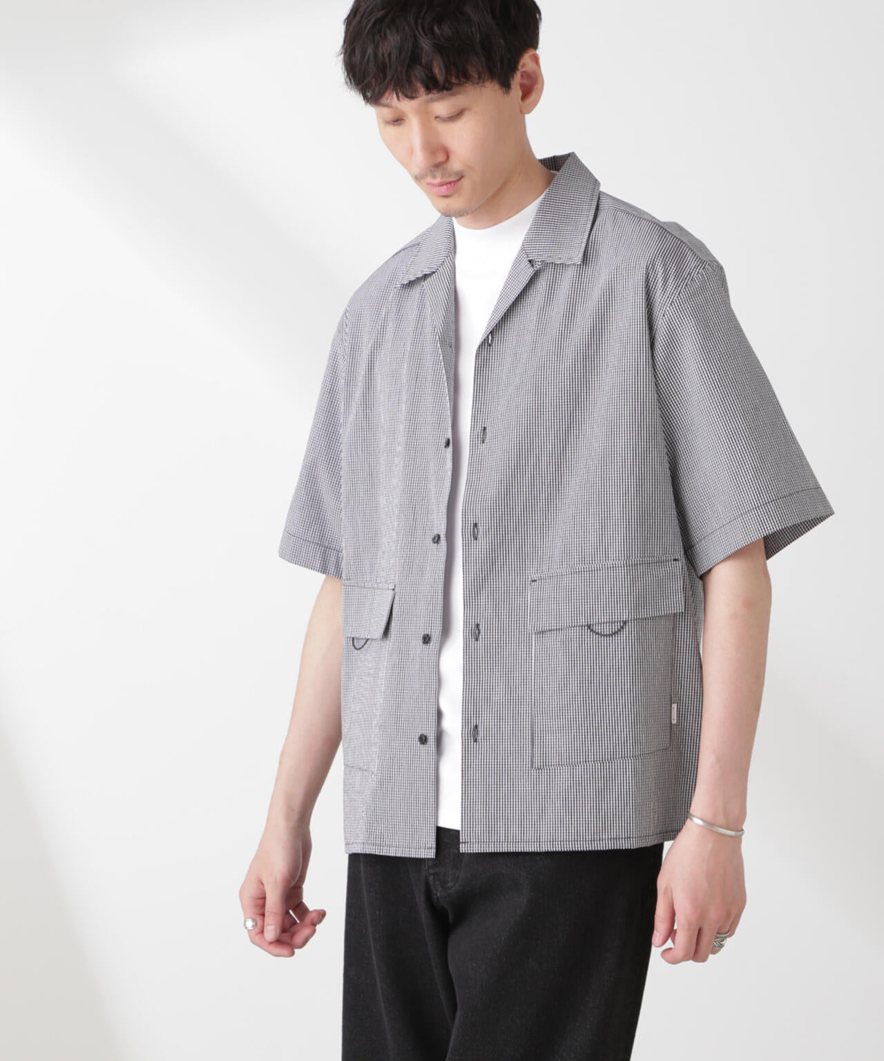 「NJ/CLUB」 マイクロギンガムチェックシャツ 半袖 6685121206