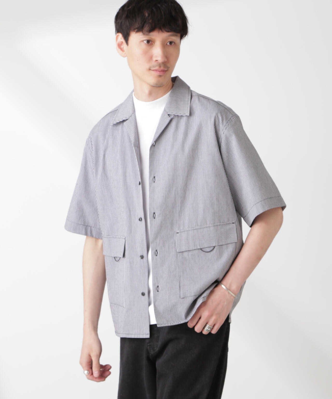 「NJ/CLUB」 マイクロギンガムチェックシャツ 半袖 6685121206