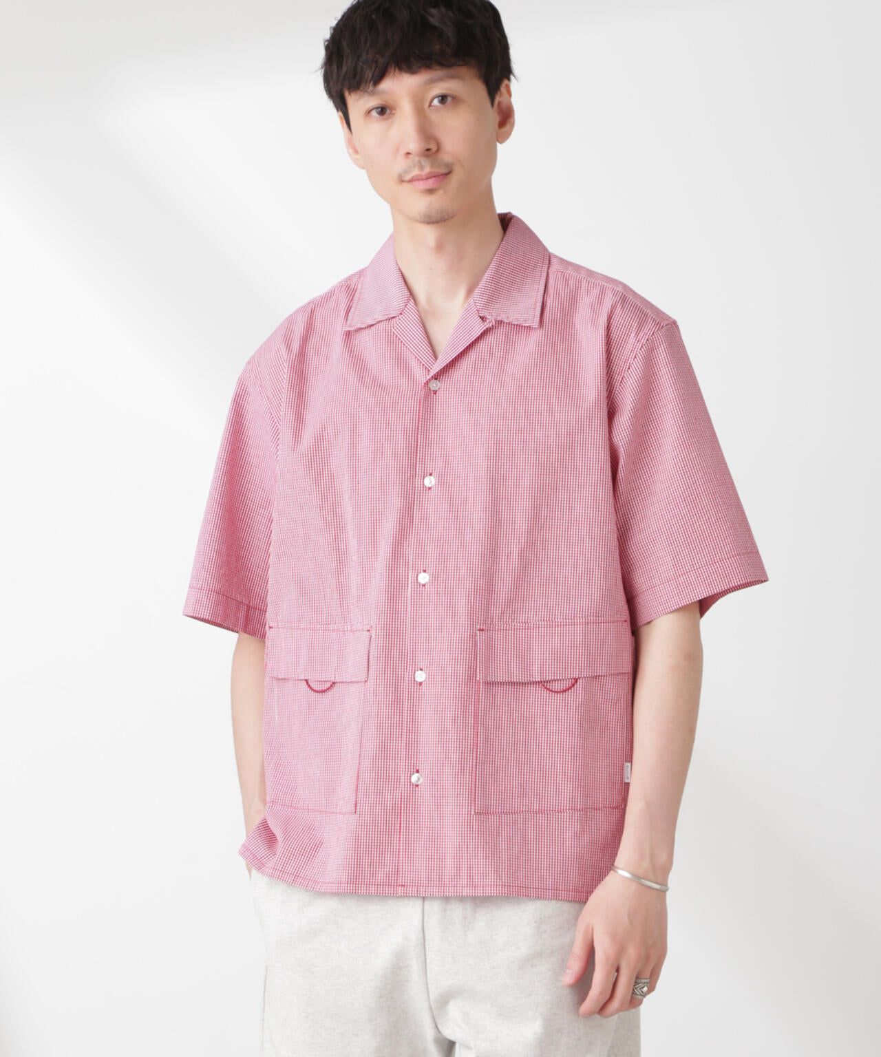 「NJ/CLUB」 マイクロギンガムチェックシャツ 半袖 6685121206