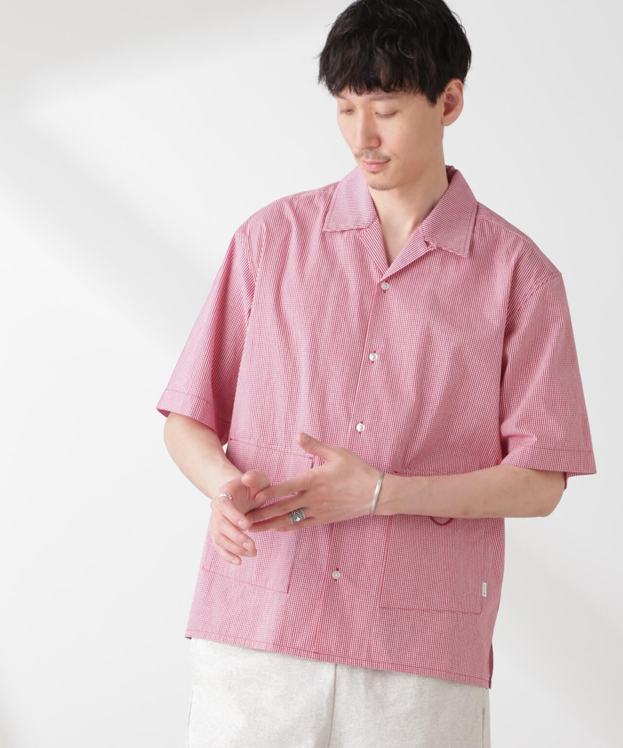 「NJ/CLUB」 マイクロギンガムチェックシャツ 半袖 6685121206