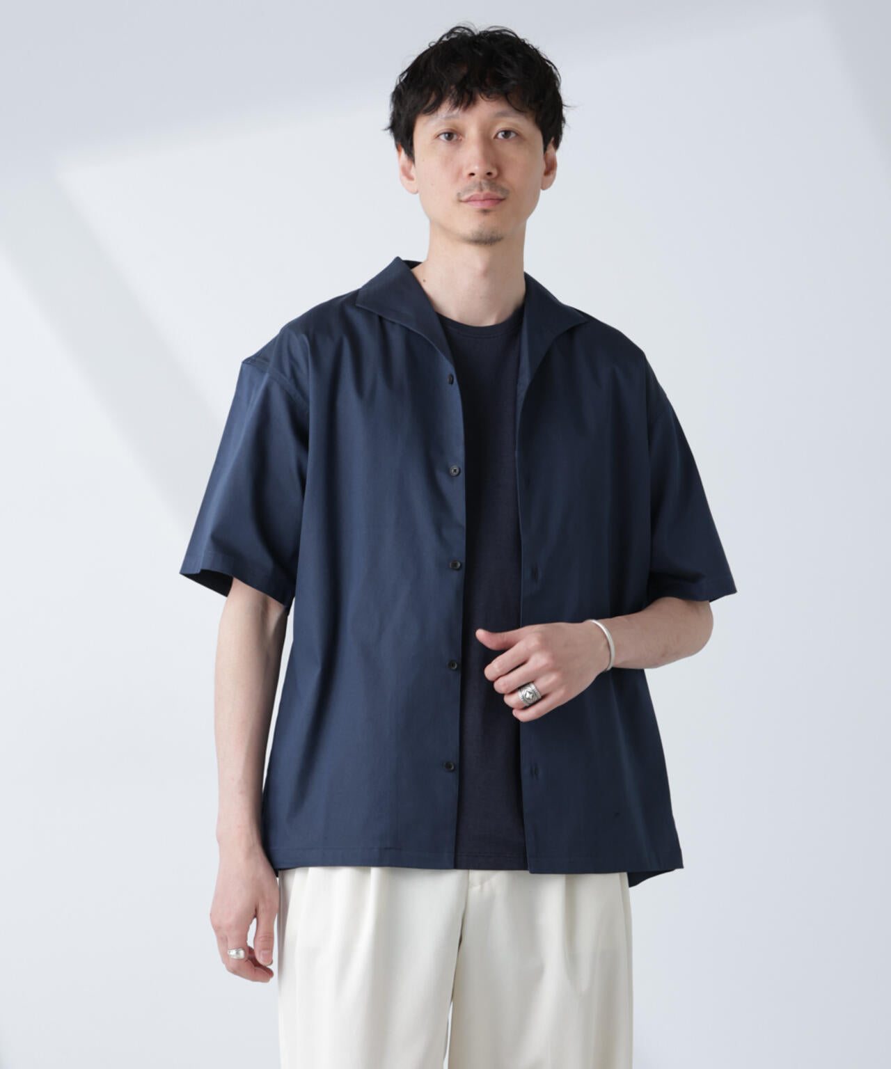 ソラーロライトストレッチワイドカラーシャツ 半袖(セットアップ可) 6685121211