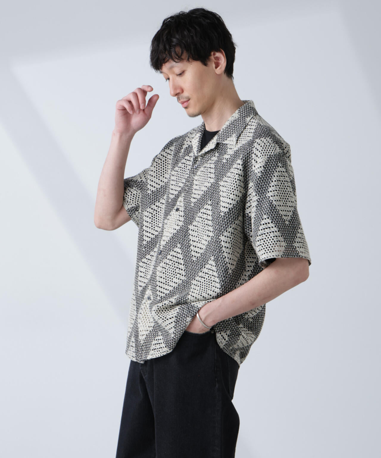 ダイヤレース オープンカラーシャツ 6685121217