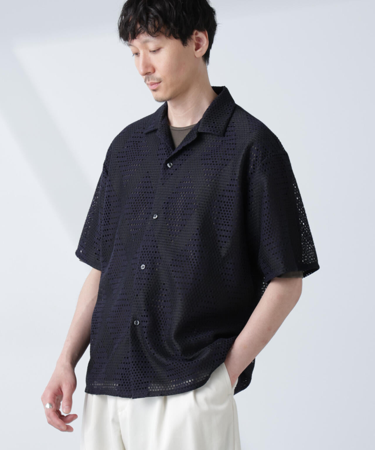 ダイヤレース オープンカラーシャツ 6685121217