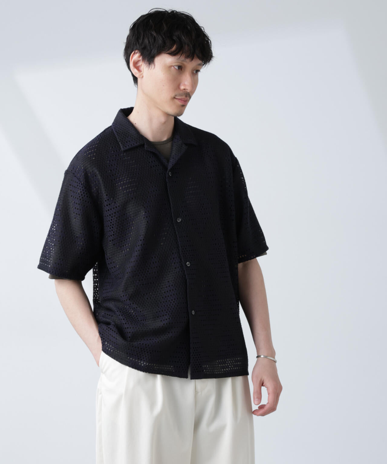 ダイヤレース オープンカラーシャツ 6685121217